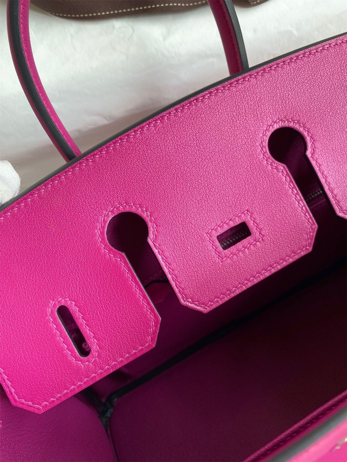 H**mes birkin 25 retourne handmade bag in rose purple swift calfskin
