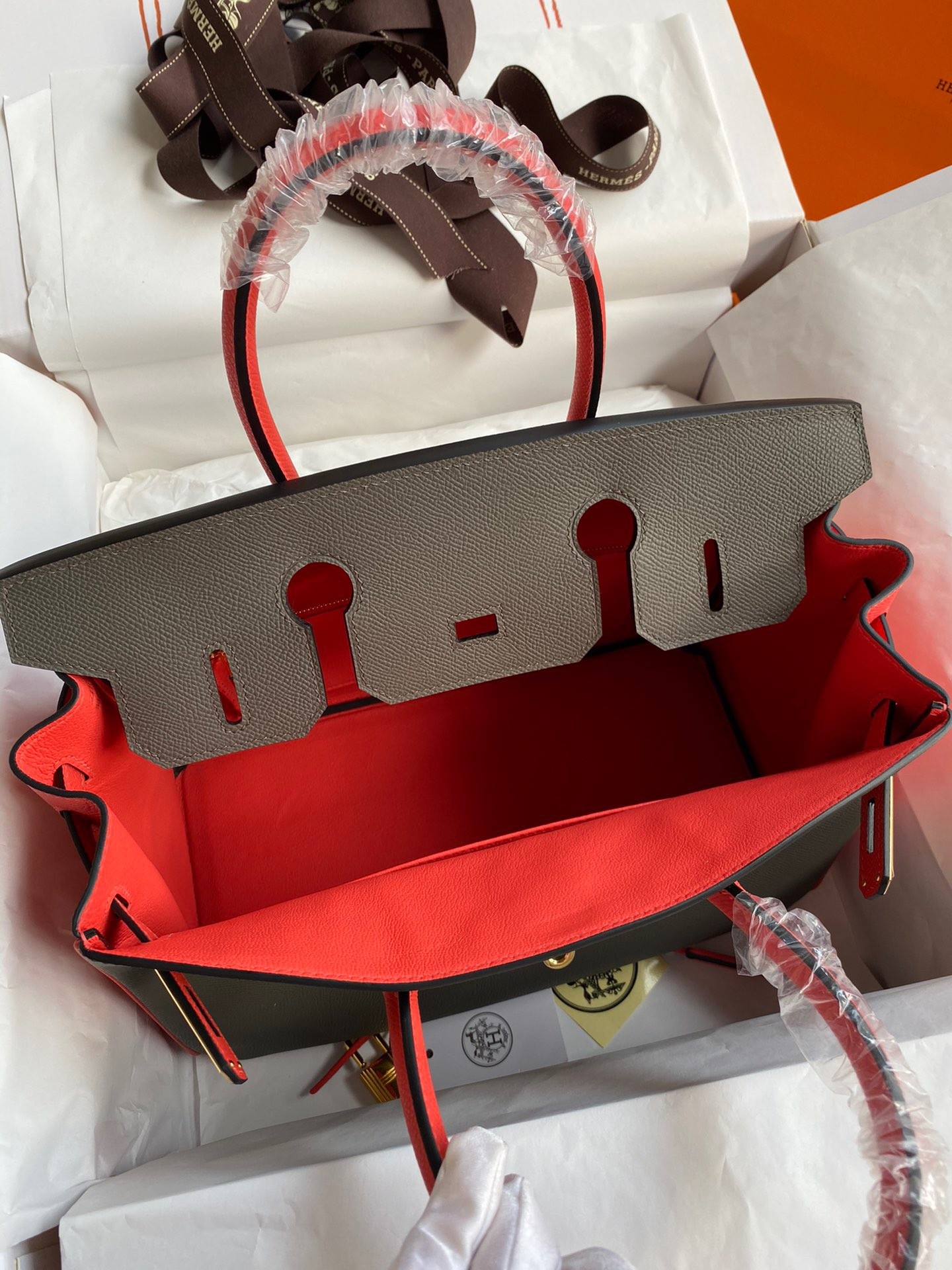 H**mes hss birkin 30 bicolor bag in etain and piment epsom calfskin