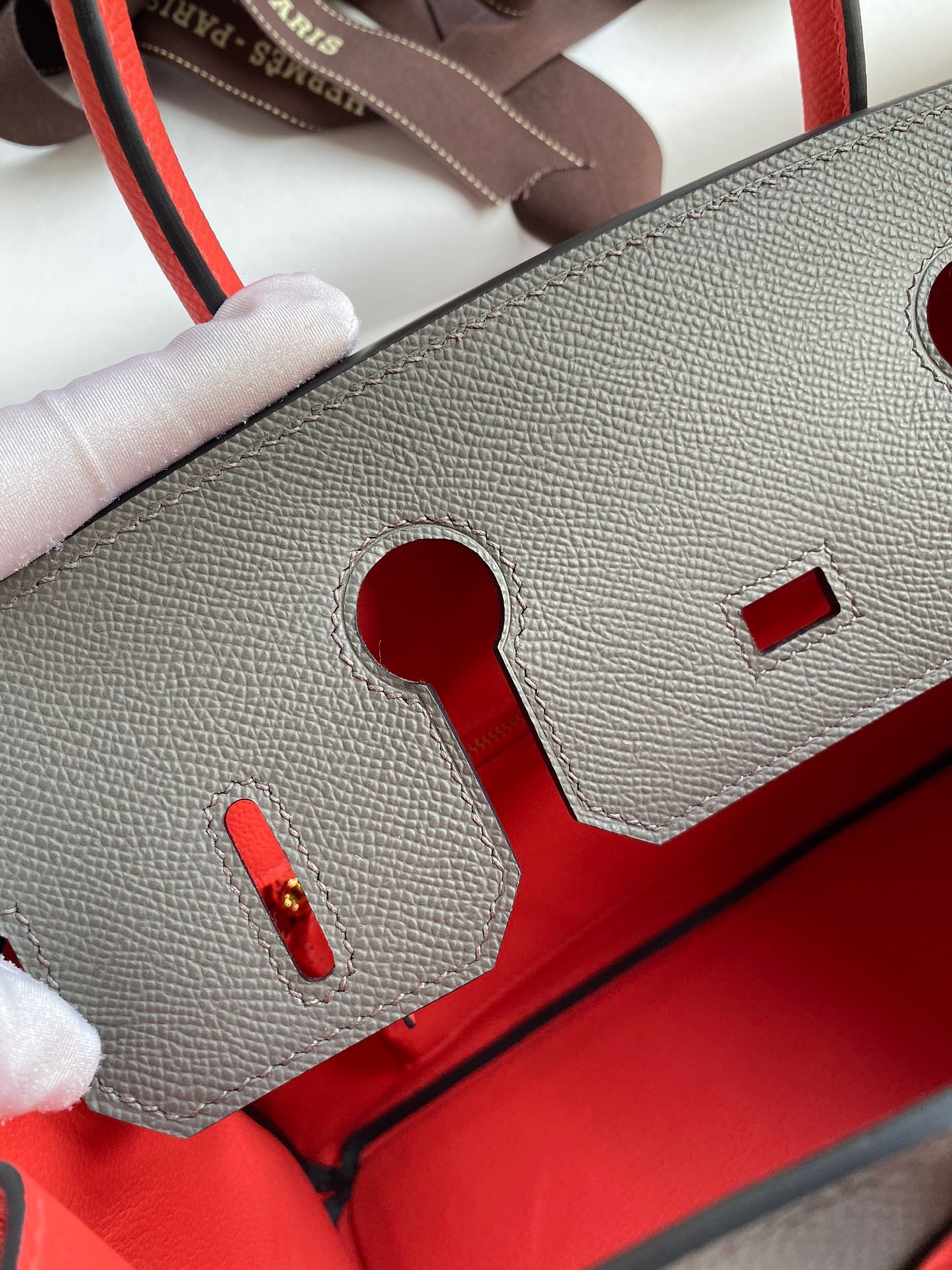 H**mes hss birkin 30 bicolor bag in etain and piment epsom calfskin
