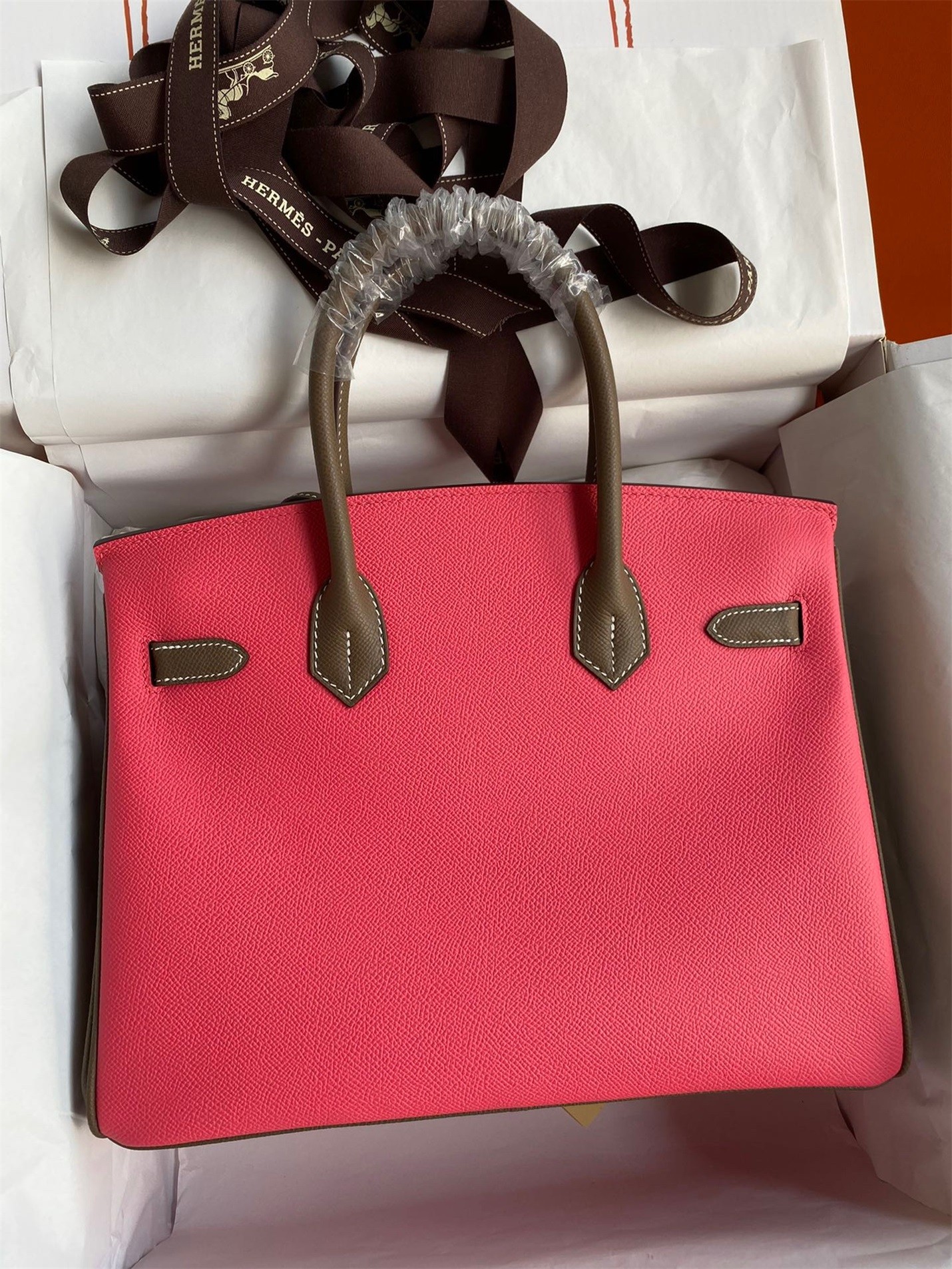 H**mes hss birkin 30 bicolor bag in rose lipstick and taupe epsom calfskin