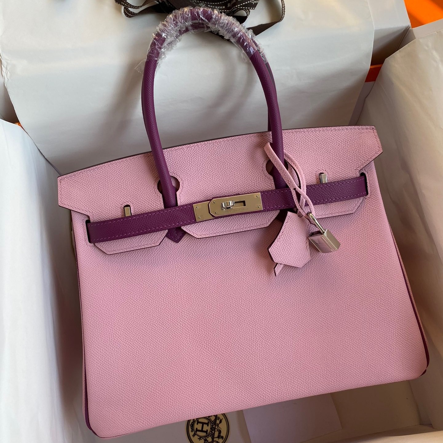 H**mes hss birkin 30 bicolor bag in mauve sylvestre and anemone epsom calfskin