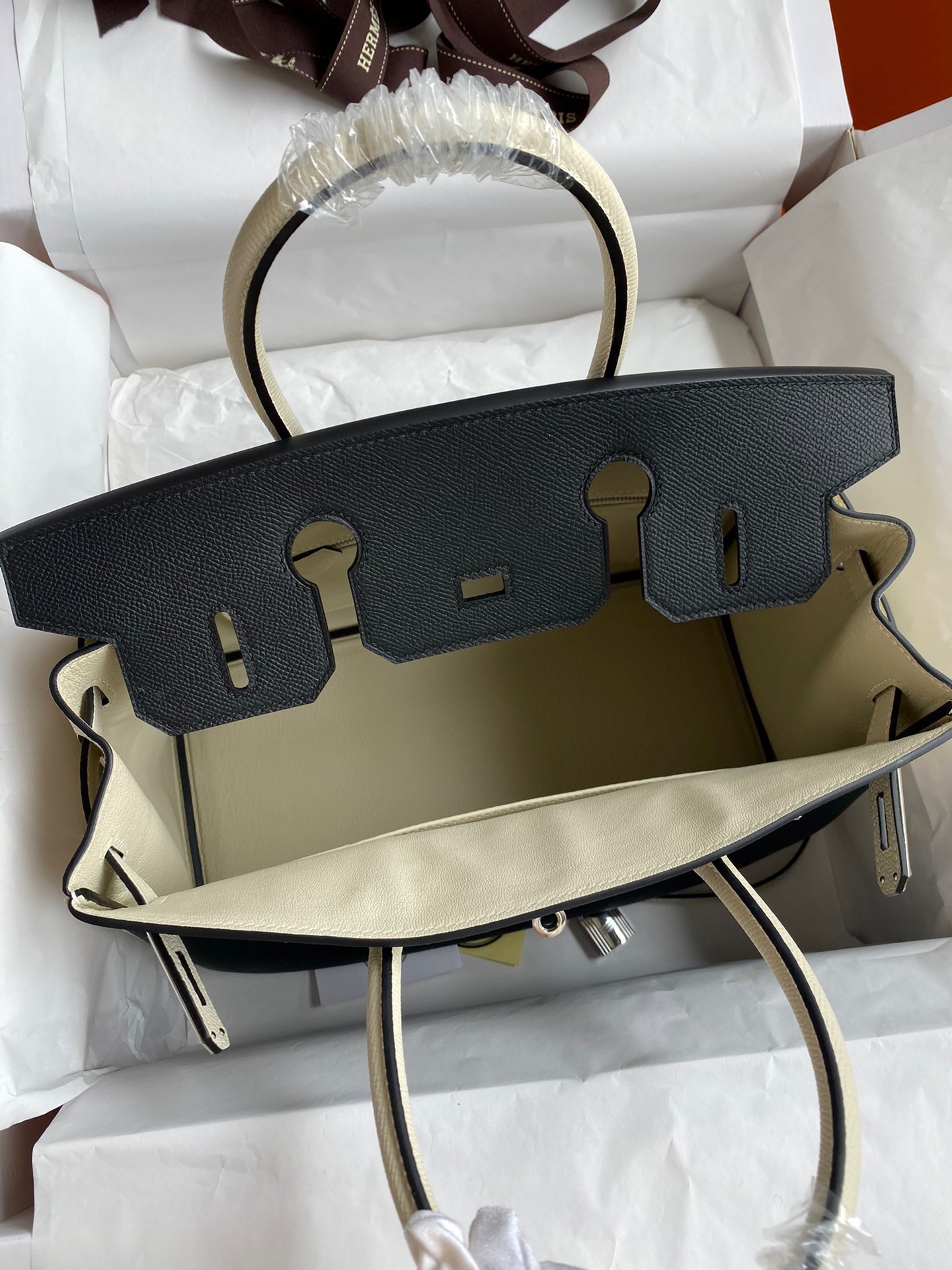 H**mes hss birkin 30 bicolor bag in black and craie epsom calfskin