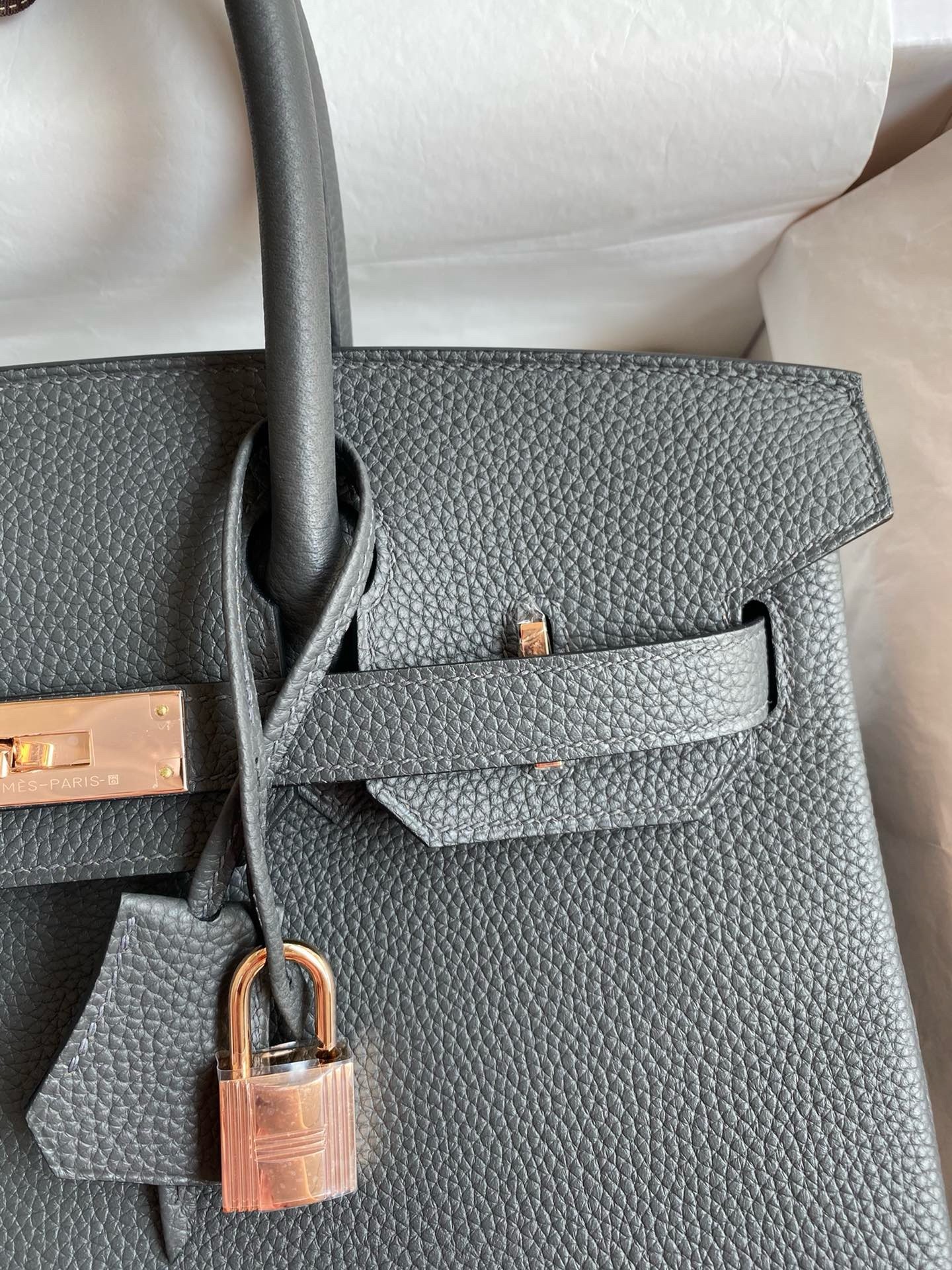 H**mes birkin 30 retourne handmade bag in ardoise clemence leather