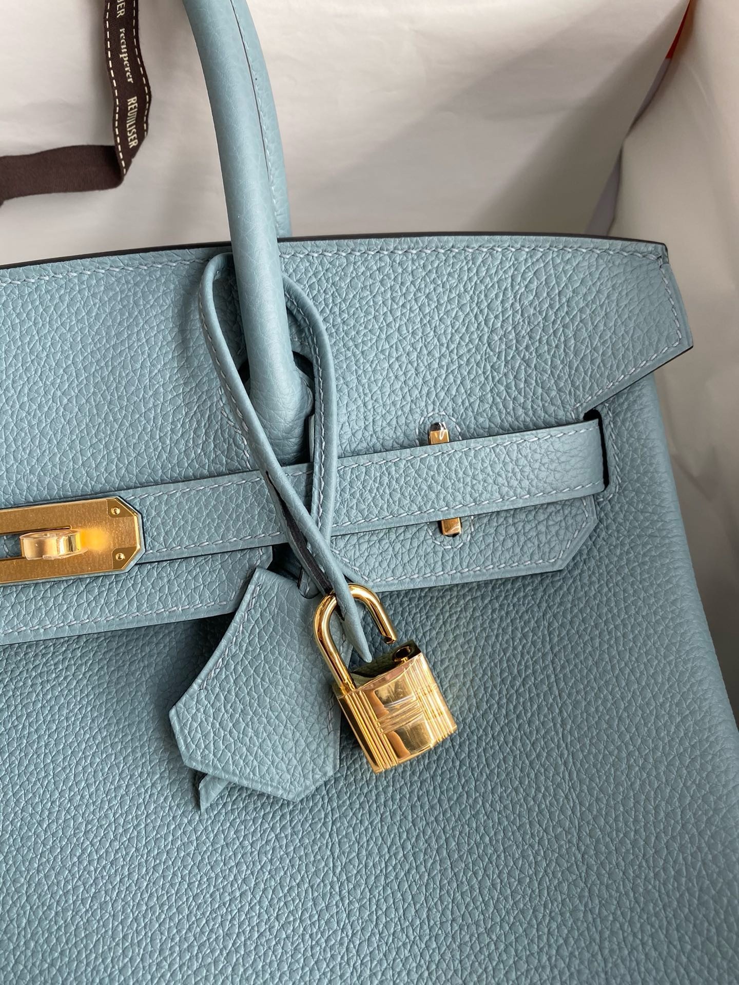 H**mes birkin 30 retourne handmade bag in ciel clemence leather