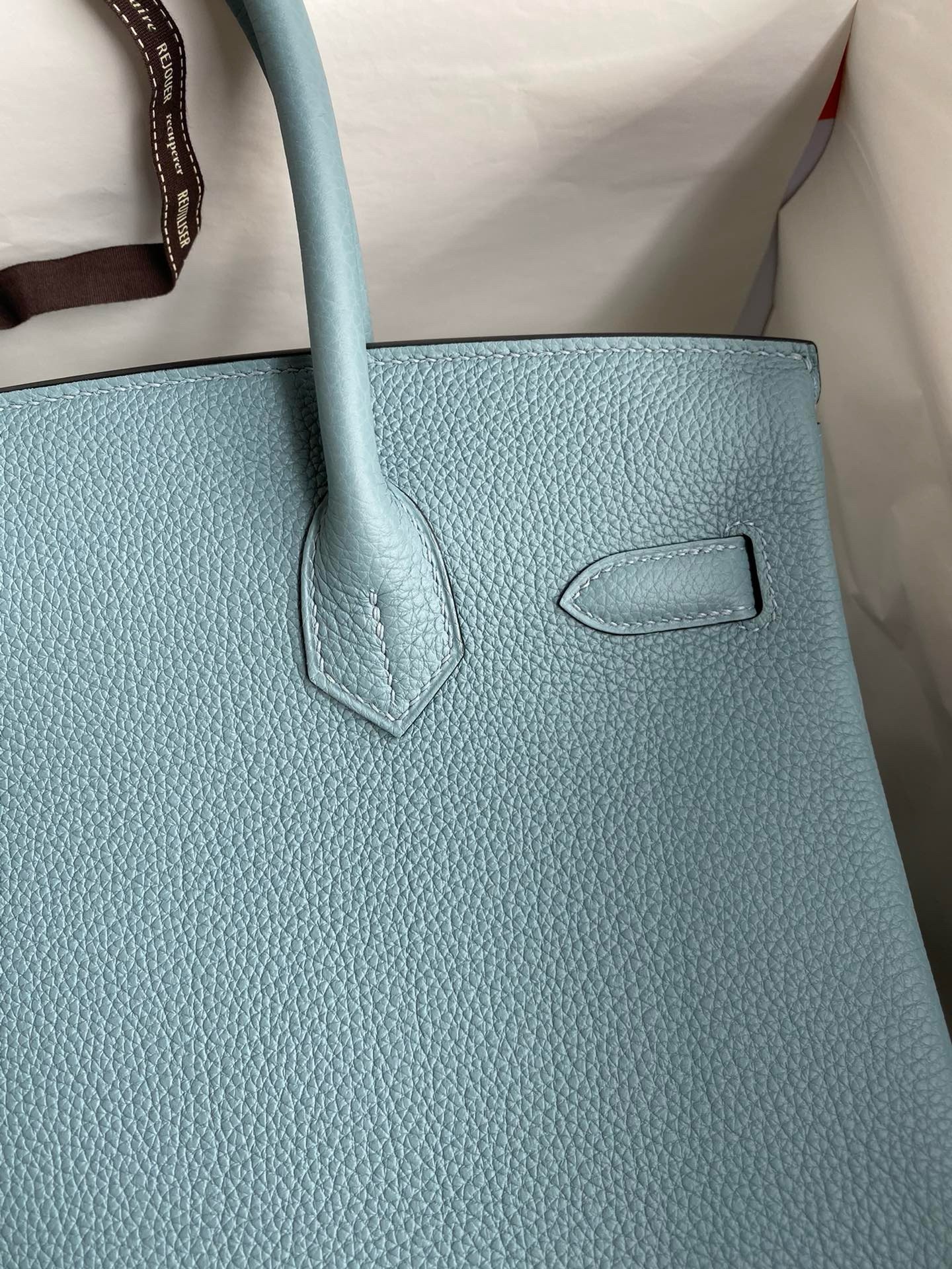 H**mes birkin 30 retourne handmade bag in ciel clemence leather