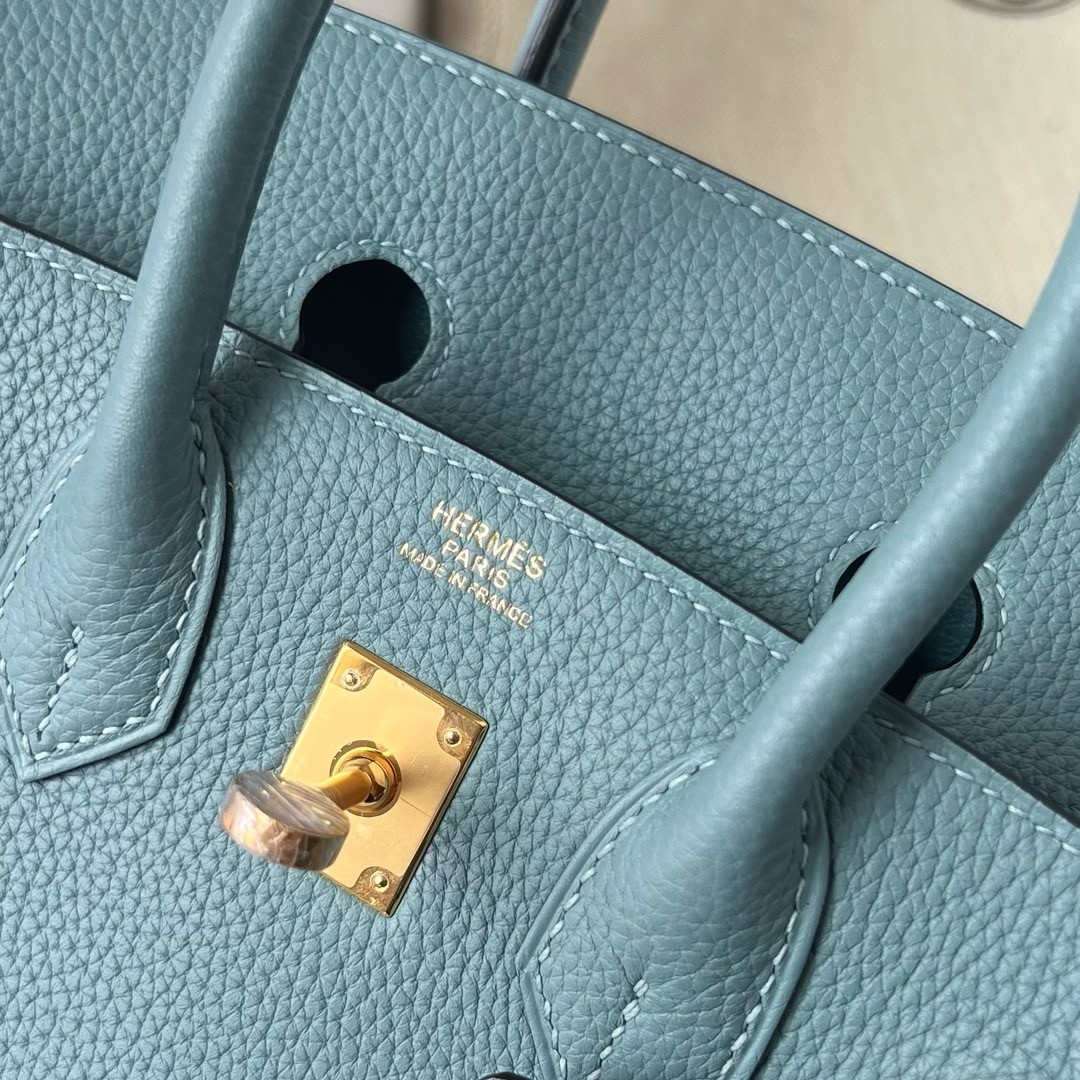H**mes birkin 30 retourne handmade bag in ciel clemence leather