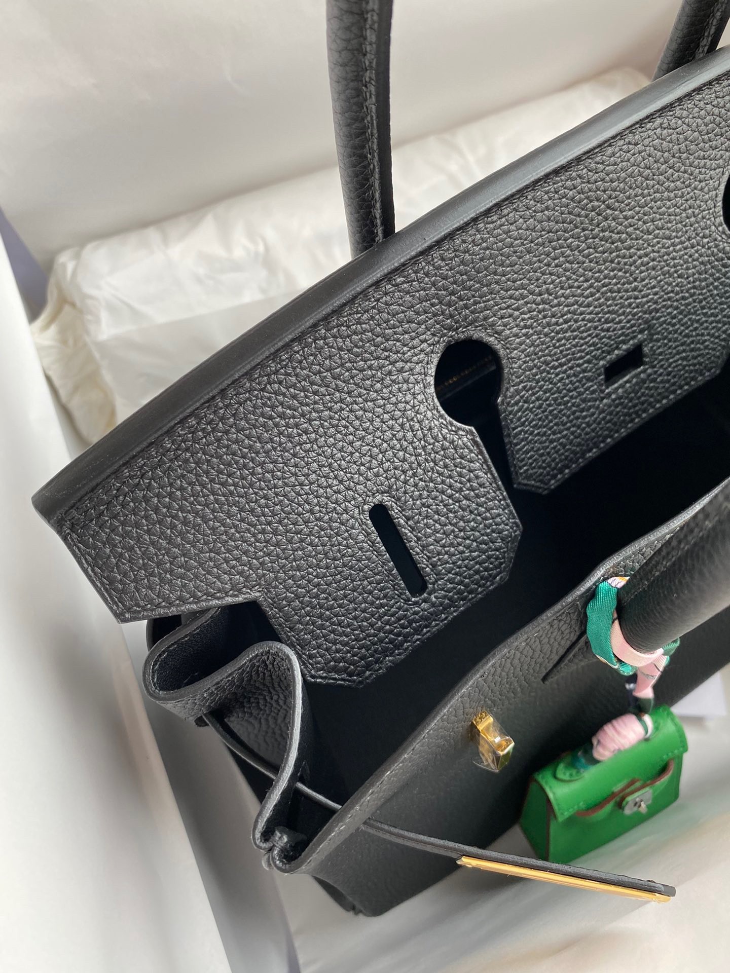 H**mes birkin 30 retourne handmade bag in black clemence leather