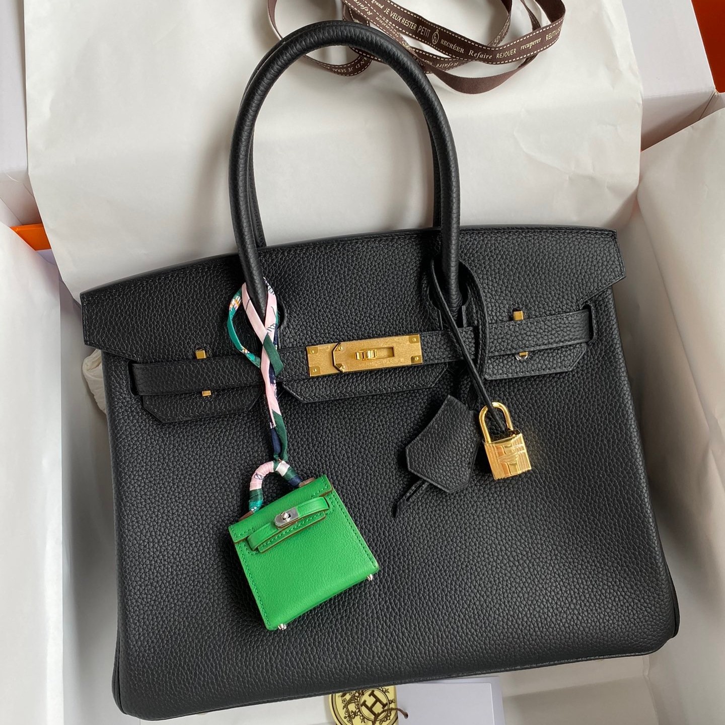 H**mes birkin 30 retourne handmade bag in black clemence leather