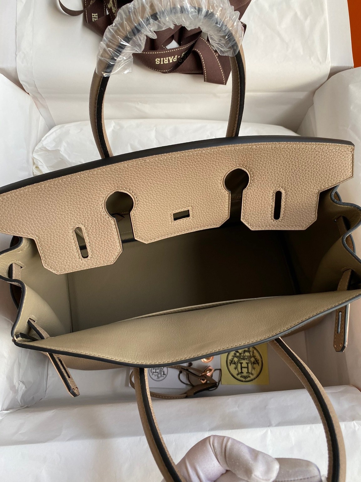 H**mes birkin 30 retourne handmade bag in trench clemence leather
