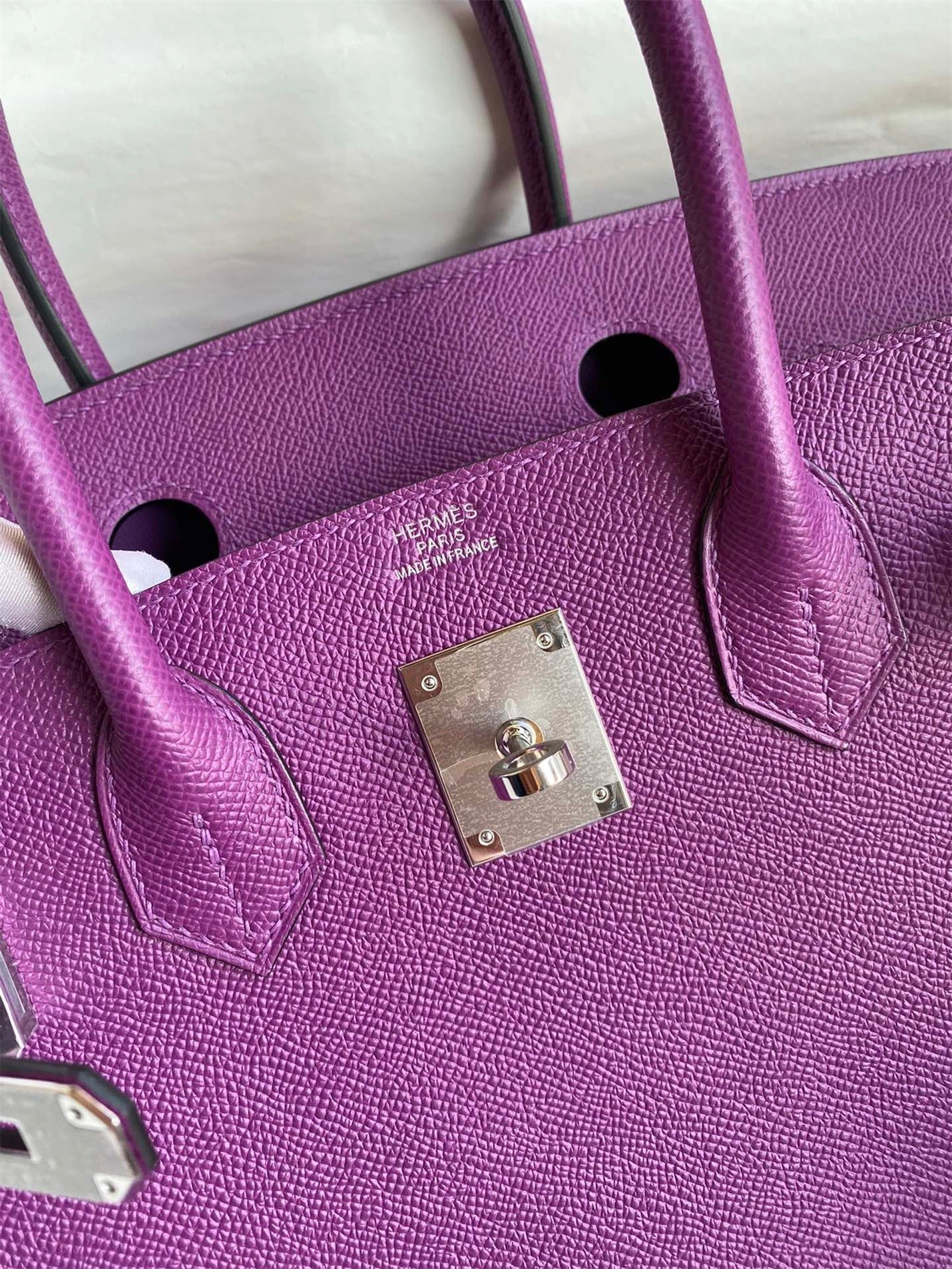 H**mes birkin 30 retourne handmade bag in anemone epsom calfskin