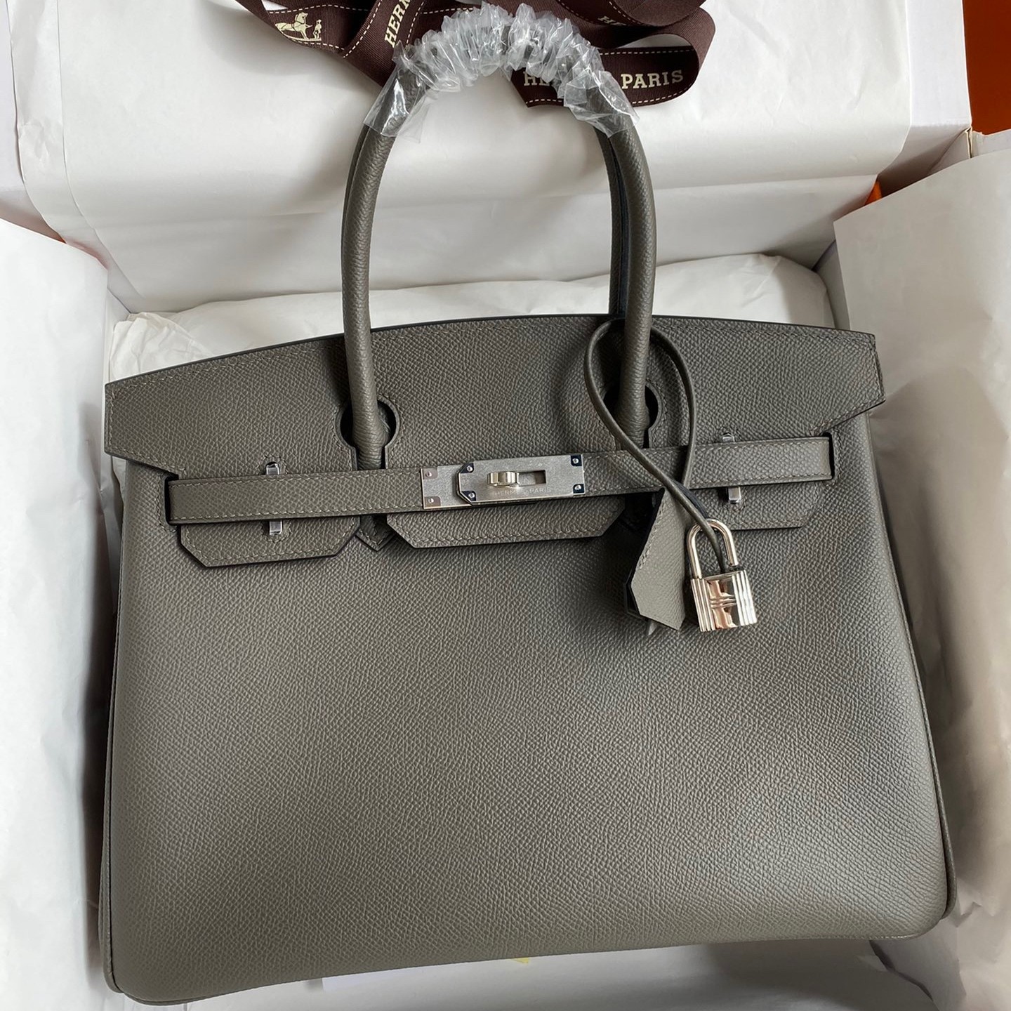 H**mes birkin 30 retourne handmade bag in etain epsom calfskin