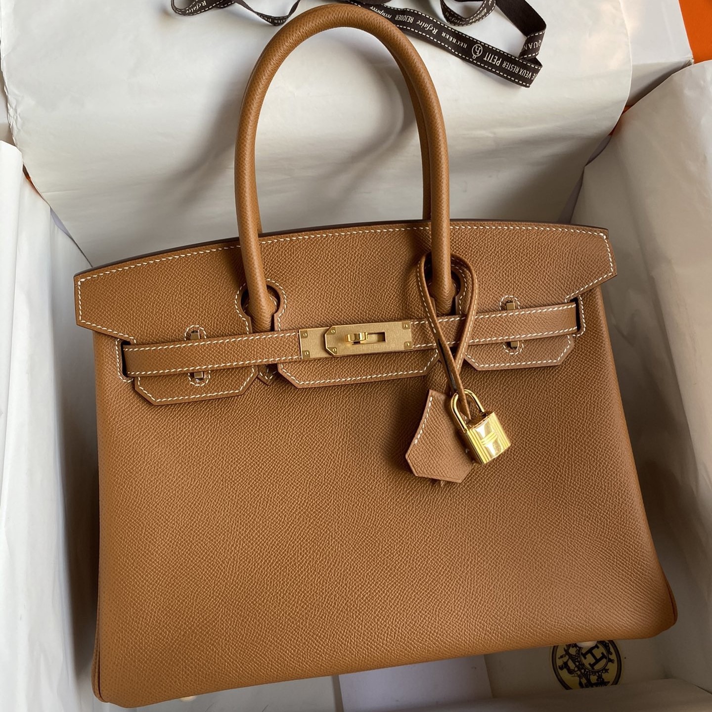 H**mes birkin 30 retourne handmade bag in gold epsom calfskin