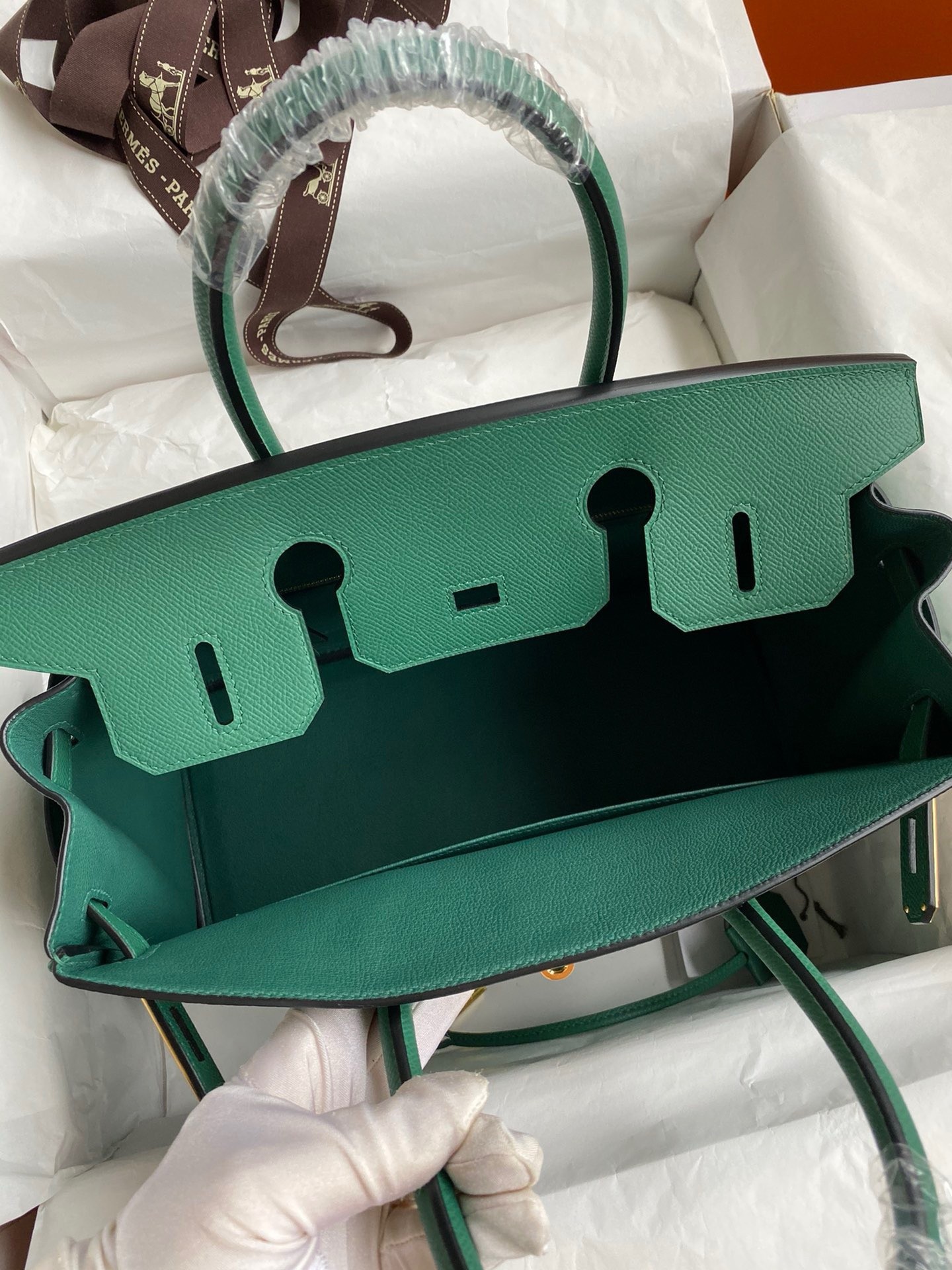 H**mes birkin 30 retourne handmade bag in malachite epsom calfskin