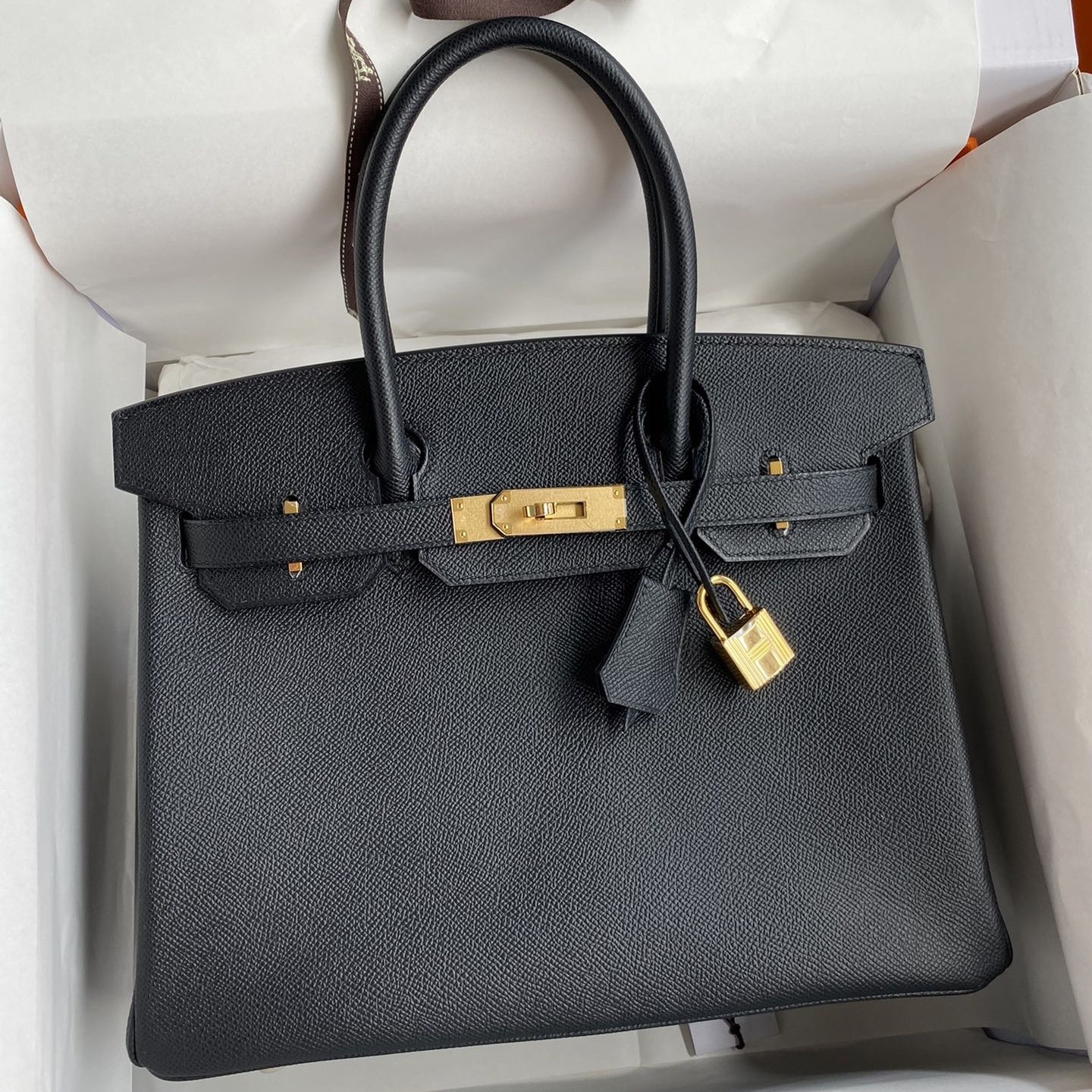 H**mes birkin 30 retourne handmade bag in black epsom calfskin
