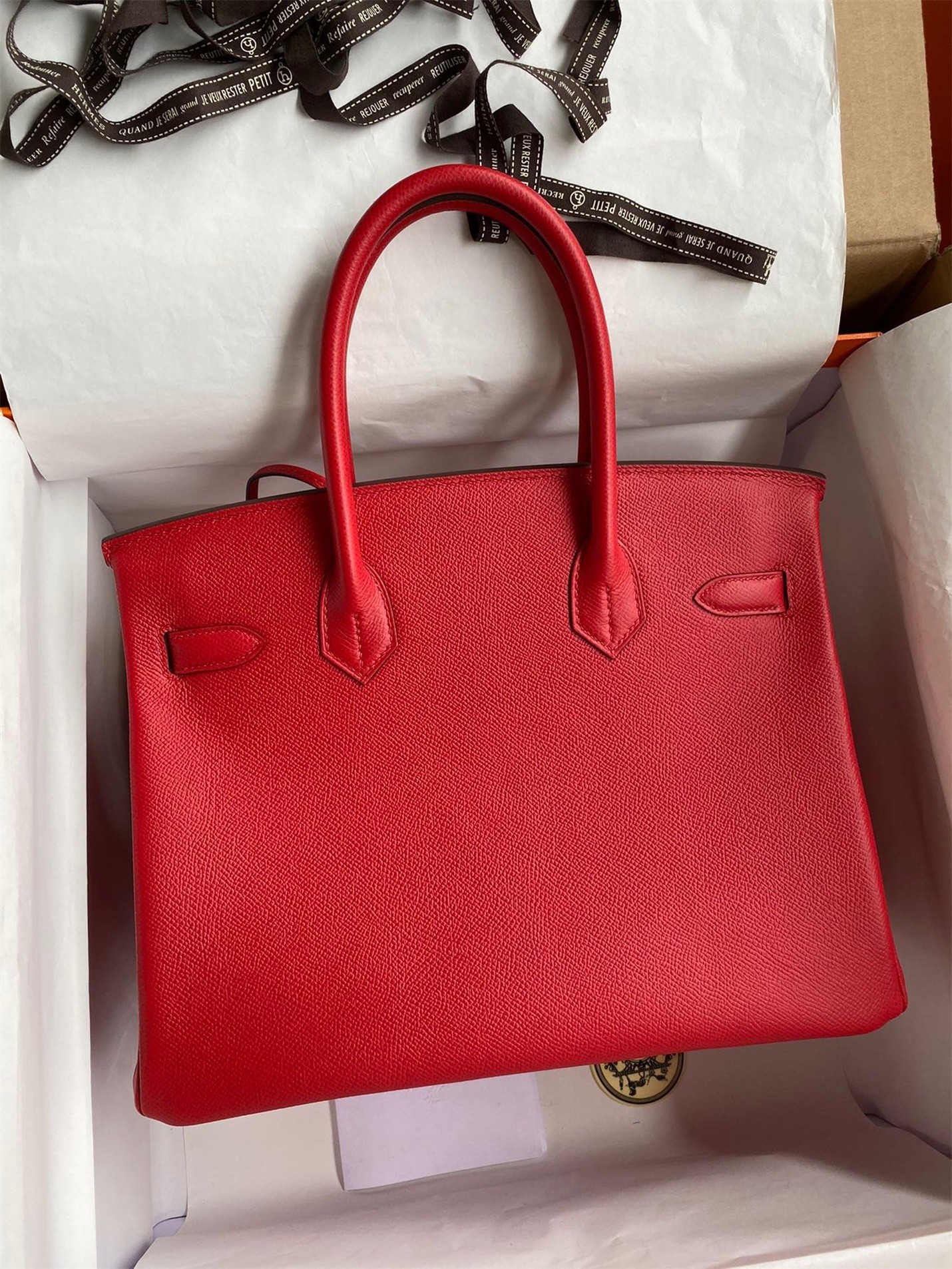 H**mes birkin 30 retourne handmade bag in red epsom calfskin