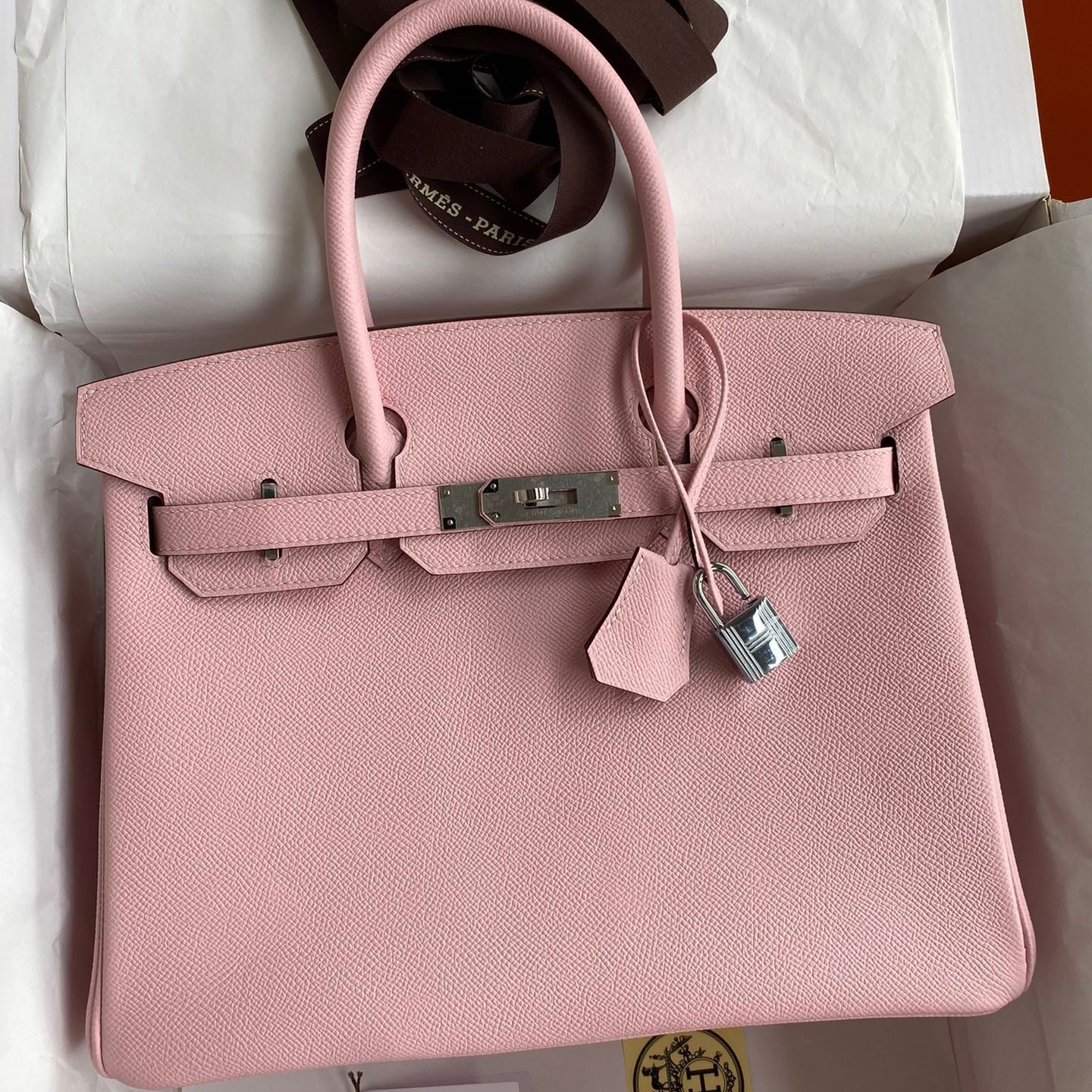 H**mes birkin 30 retourne handmade bag in rose sakura epsom calfskin