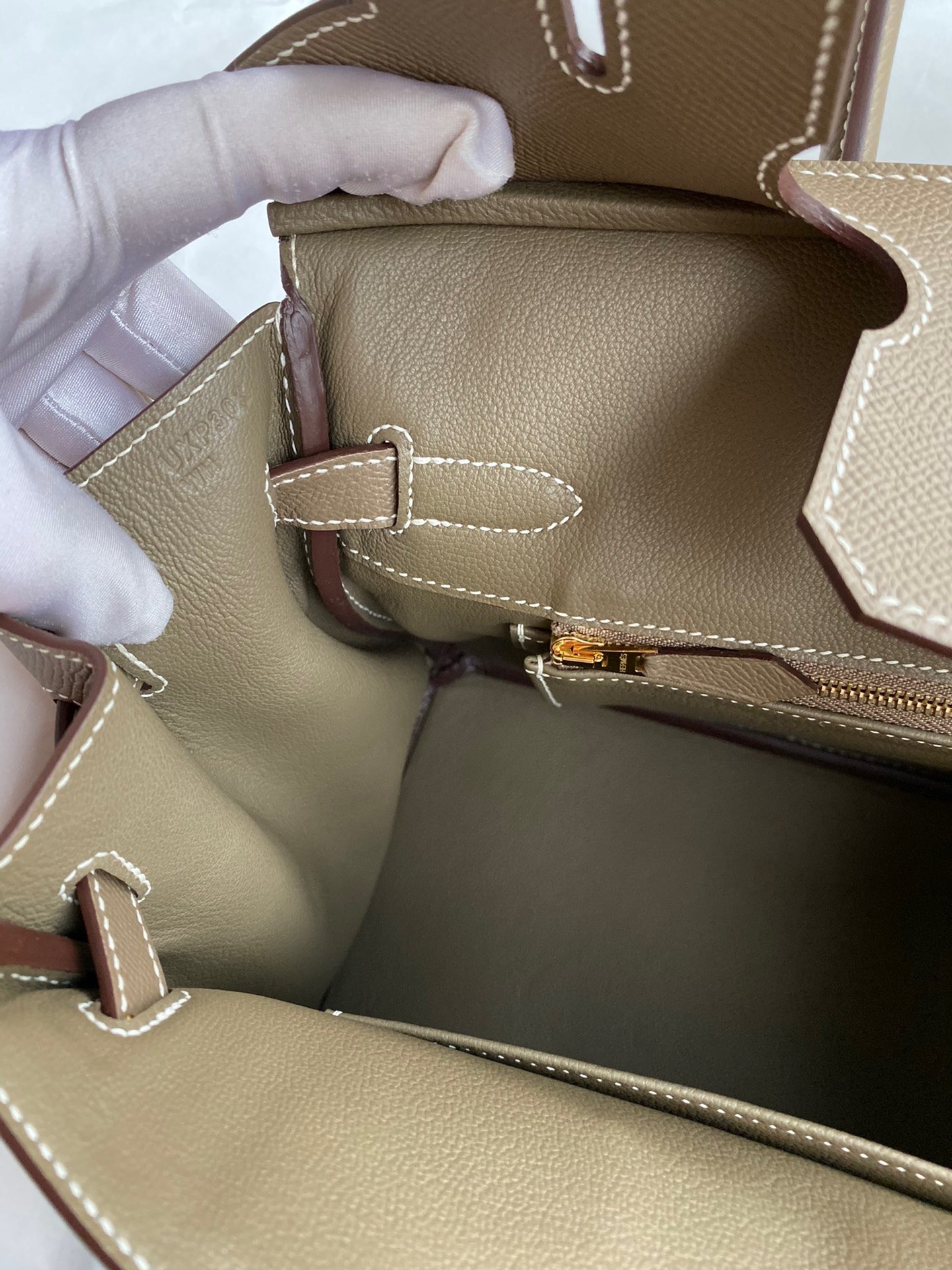 H**mes birkin 30 retourne handmade bag in taupe epsom calfskin