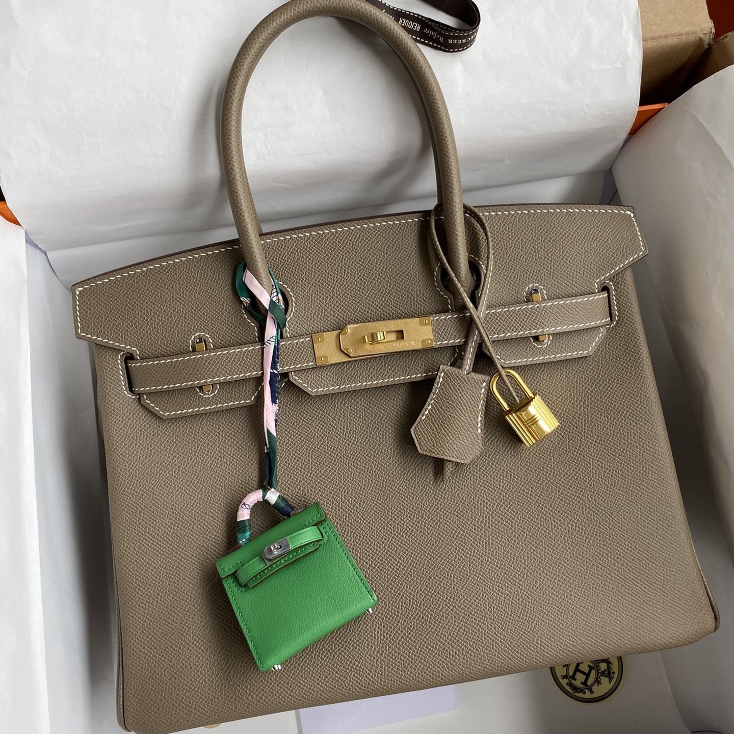 H**mes birkin 30 retourne handmade bag in taupe epsom calfskin