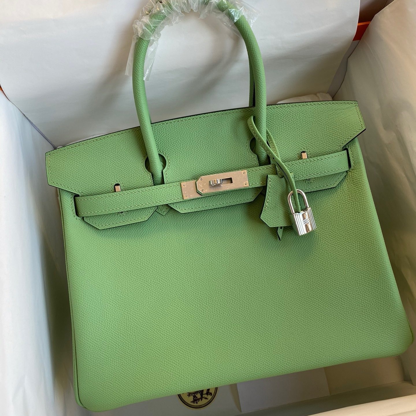 H**mes birkin 30 retourne handmade bag in vert cypres epsom calfskin