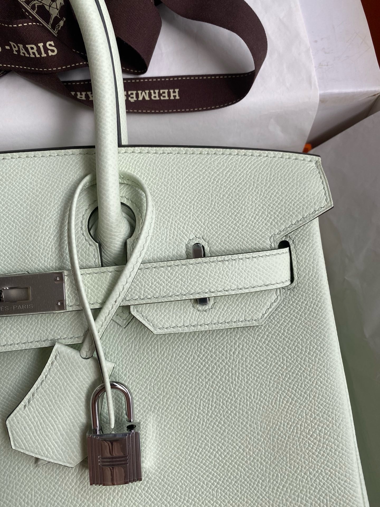 H**mes birkin 30 retourne handmade bag in vert fizz epsom calfskin