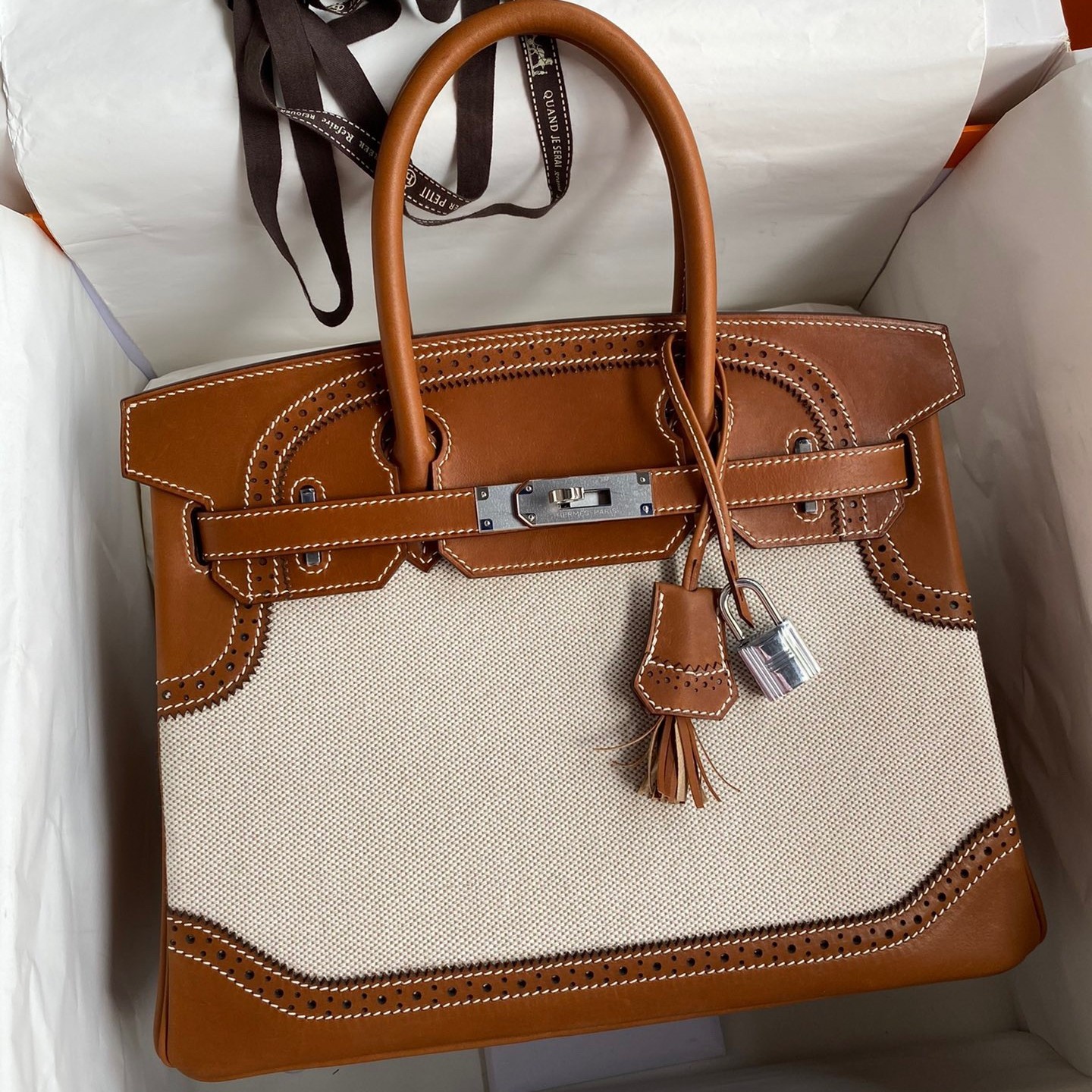 H**mes ghillies birkin 30cm limited-edition bag in toile & gold swift leather