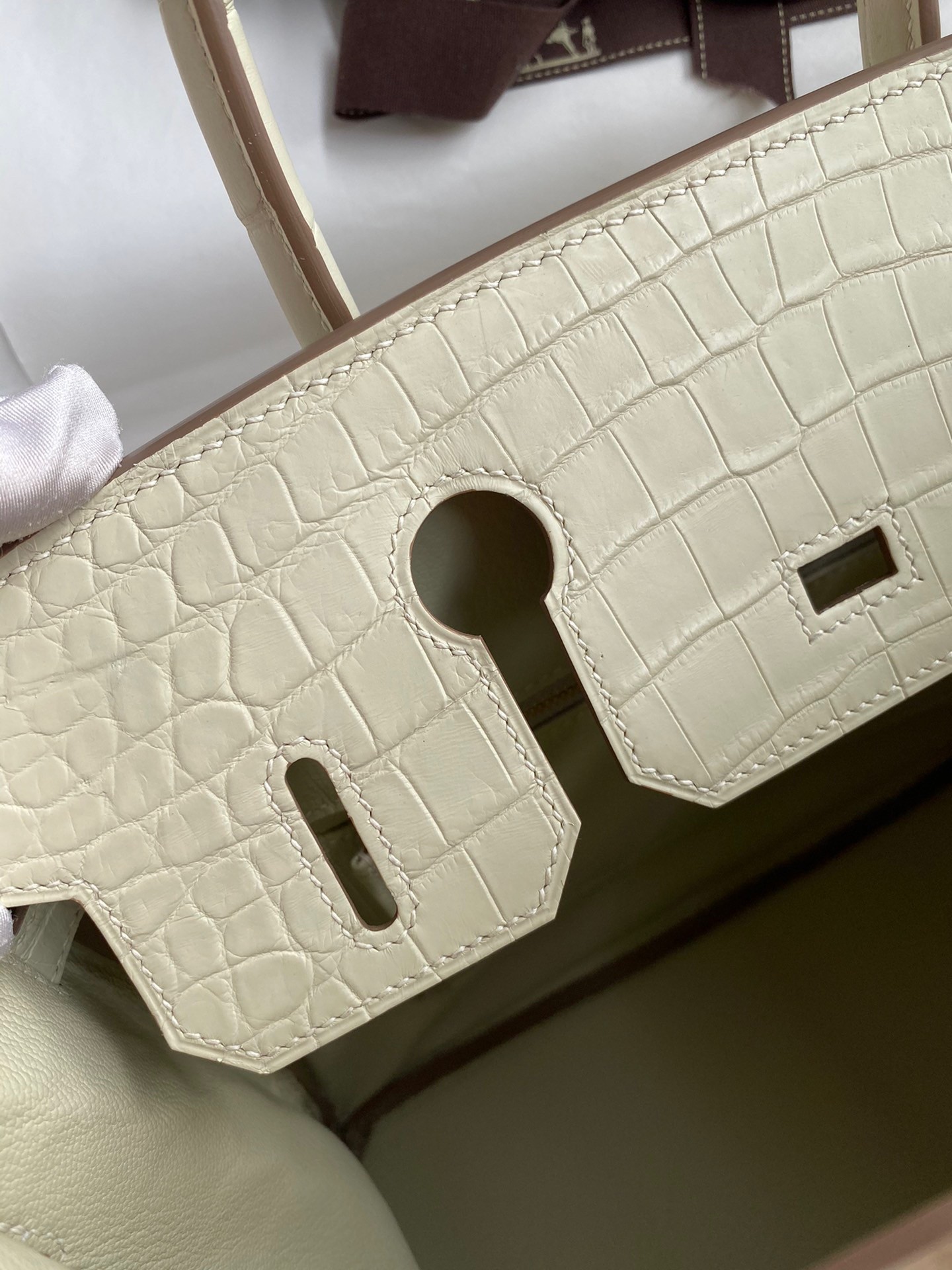 H**mes birkin 30 handmade bag in craie crocodile niloticus matte skin