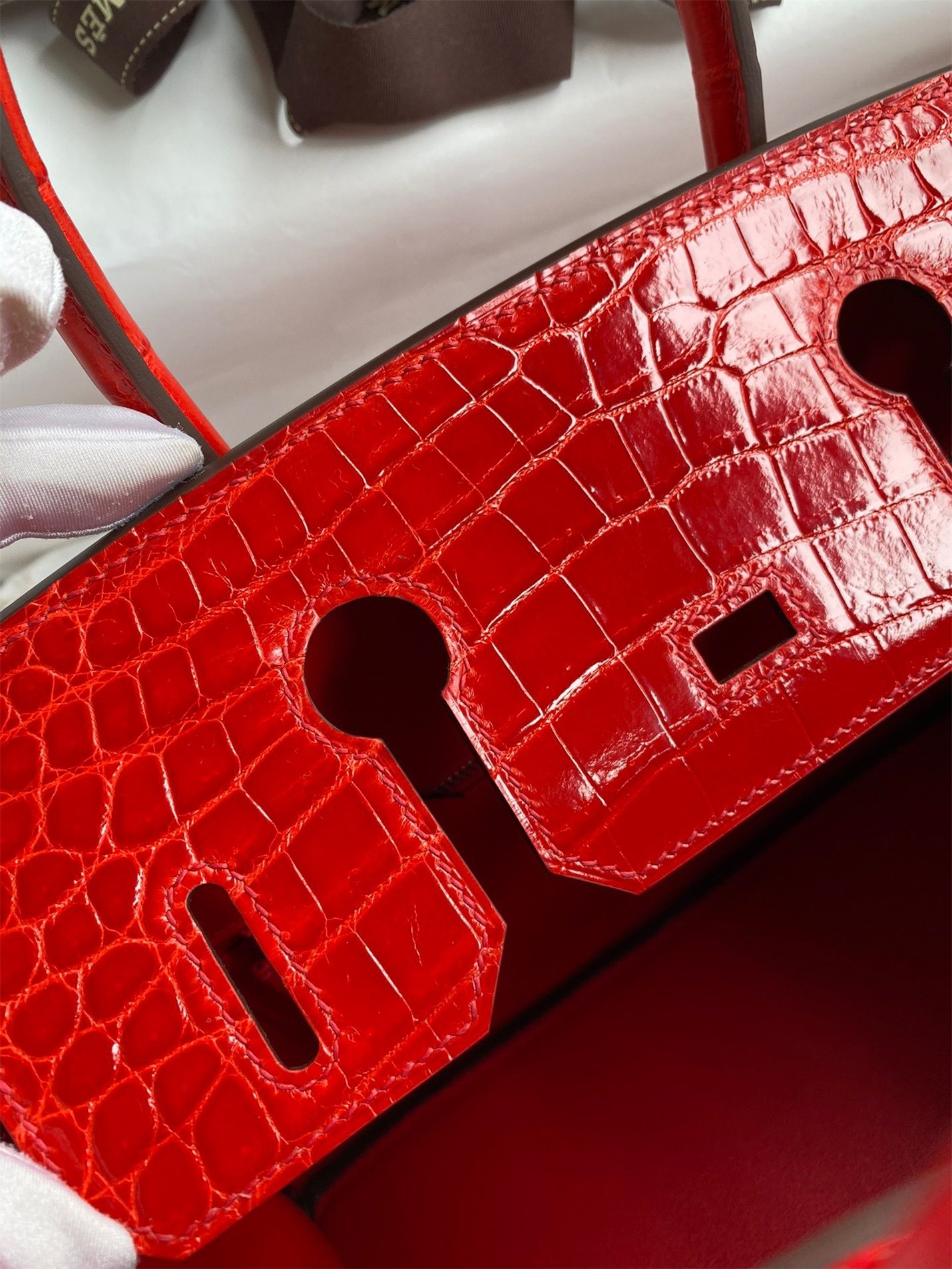 H**mes birkin 30 handmade bag in red crocodile niloticus shiny skin