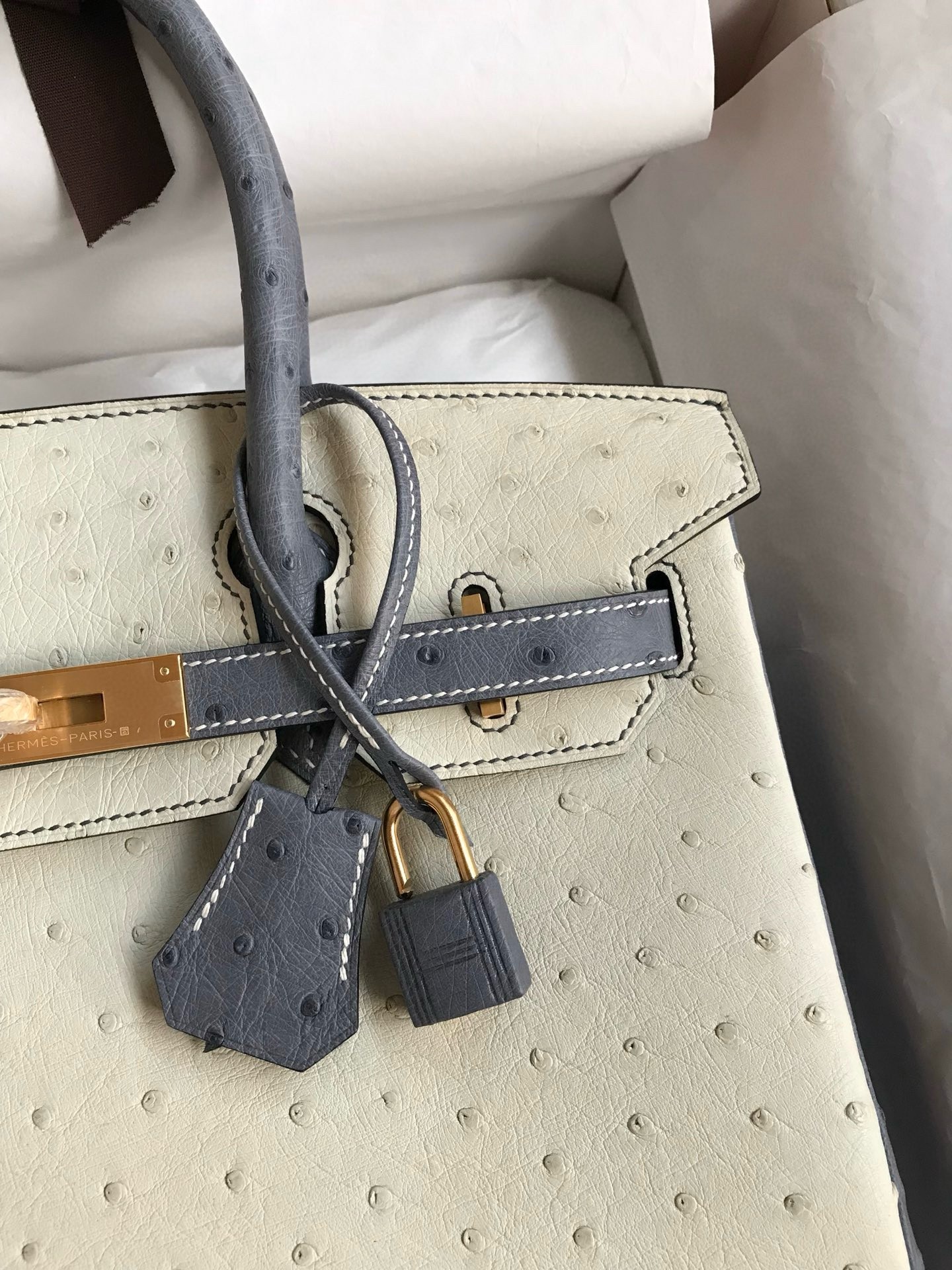 H**mes hss birkin 30 bicolor bag in beton and gris agate ostrich leather