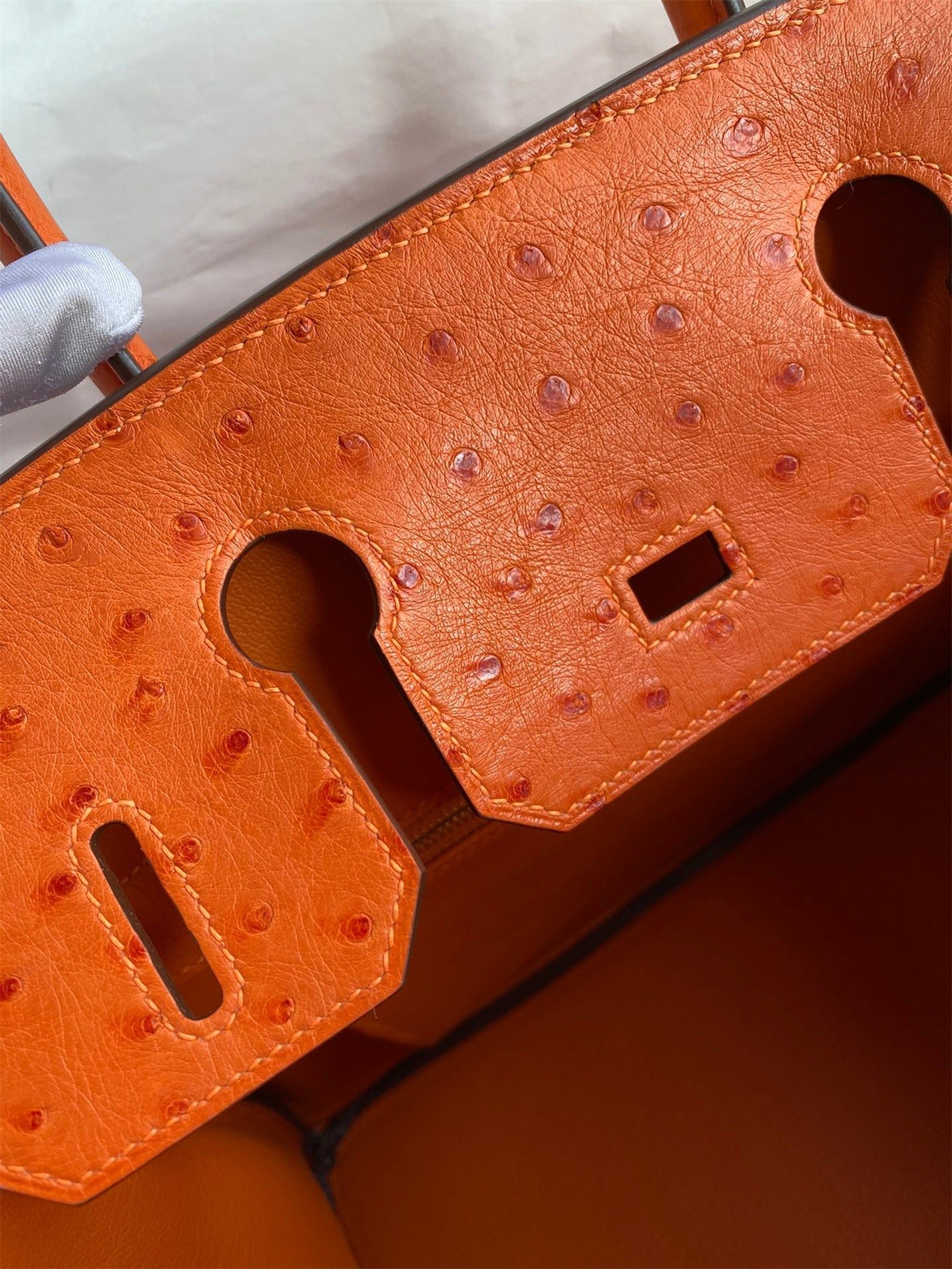 H**mes birkin 30 retourne handmade bag in orange ostrich leather