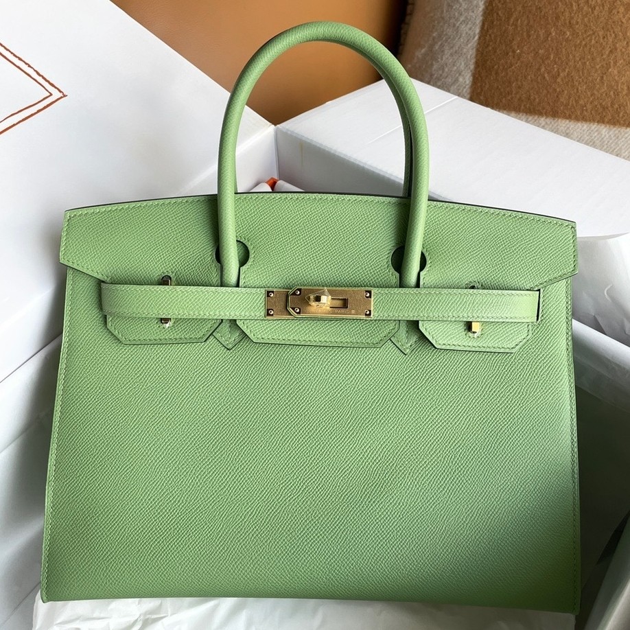 H**mes birkin 30 sellier handmade bag in vert criquet epsom calfskin
