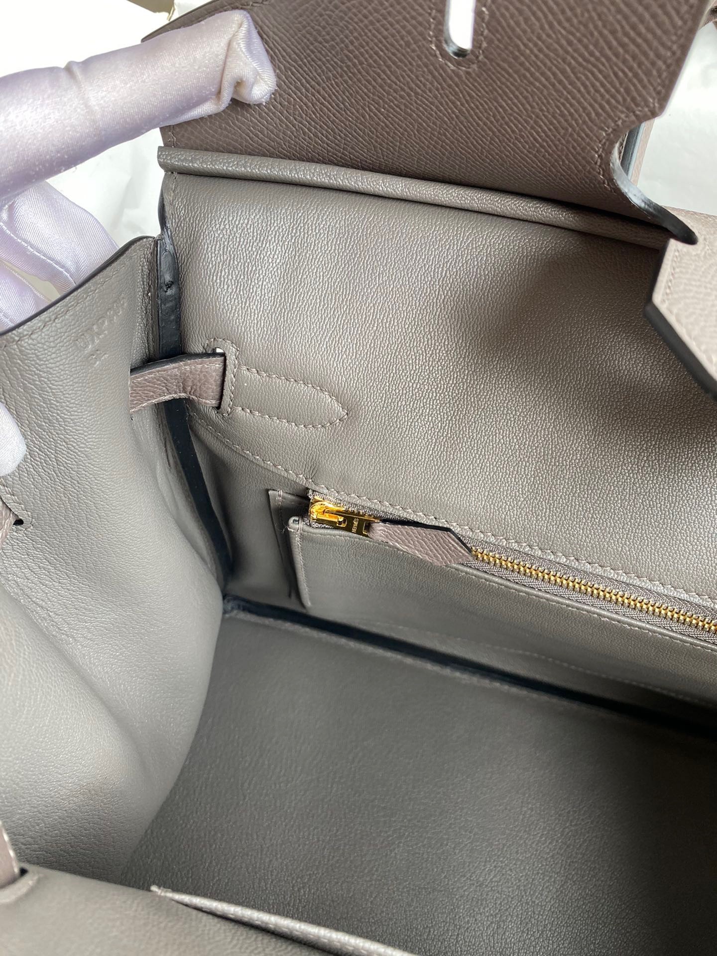 H**mes birkin 35 retourne handmade bag in etain epsom calfskin