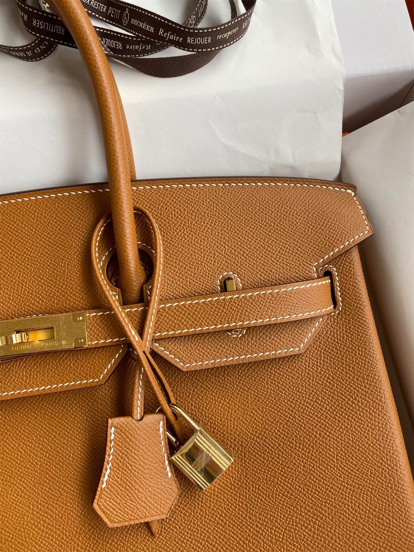H**mes birkin 35 retourne handmade bag in gold epsom calfskin