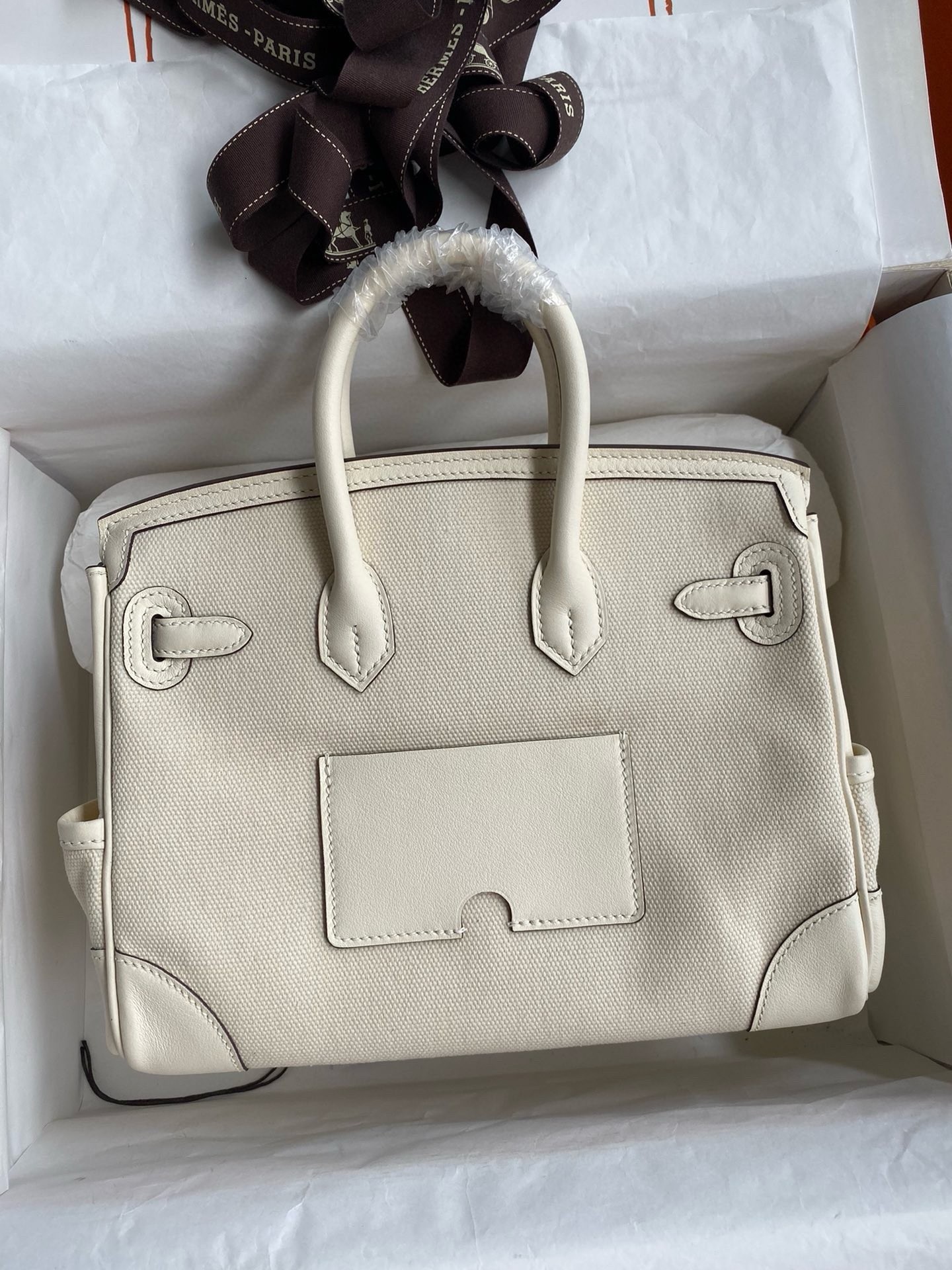 H**mes birkin cargo 25 bag in craie toile and swift leather