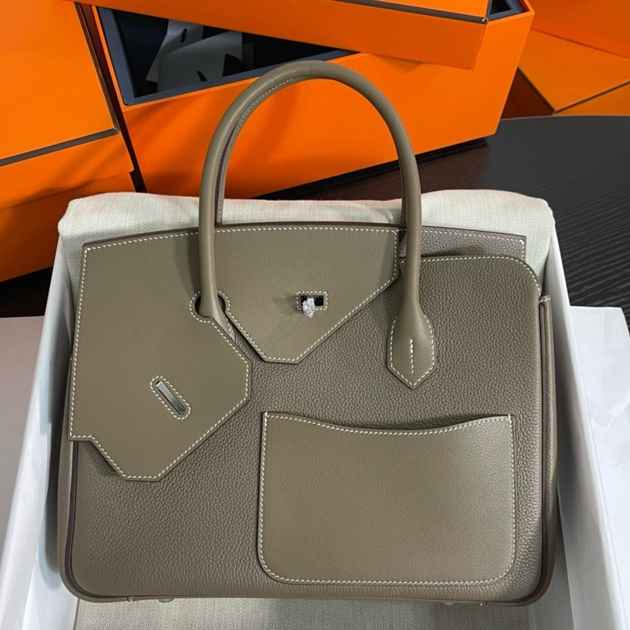 H**mes birkin 30 en desordre bag in taupe swift and clemence leather