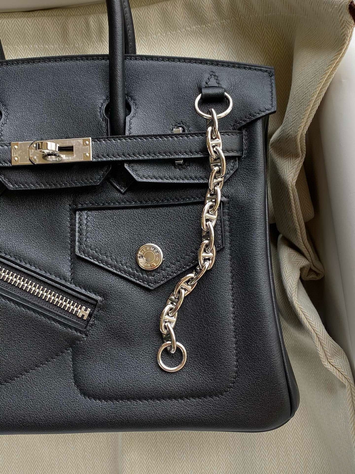 H**mes birkin rock 25 handmade bag in black volupto leather