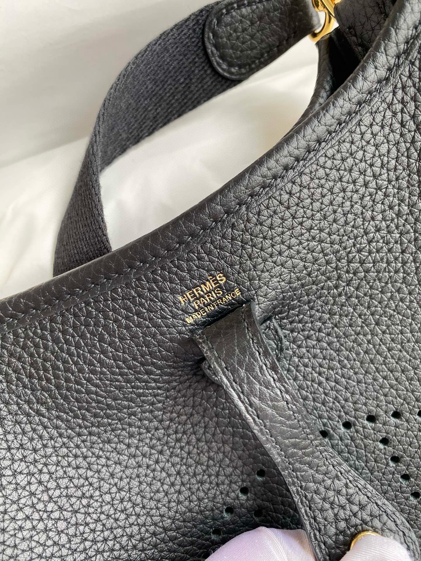 H**mes evelyne mini handmade bag in black clemence leather