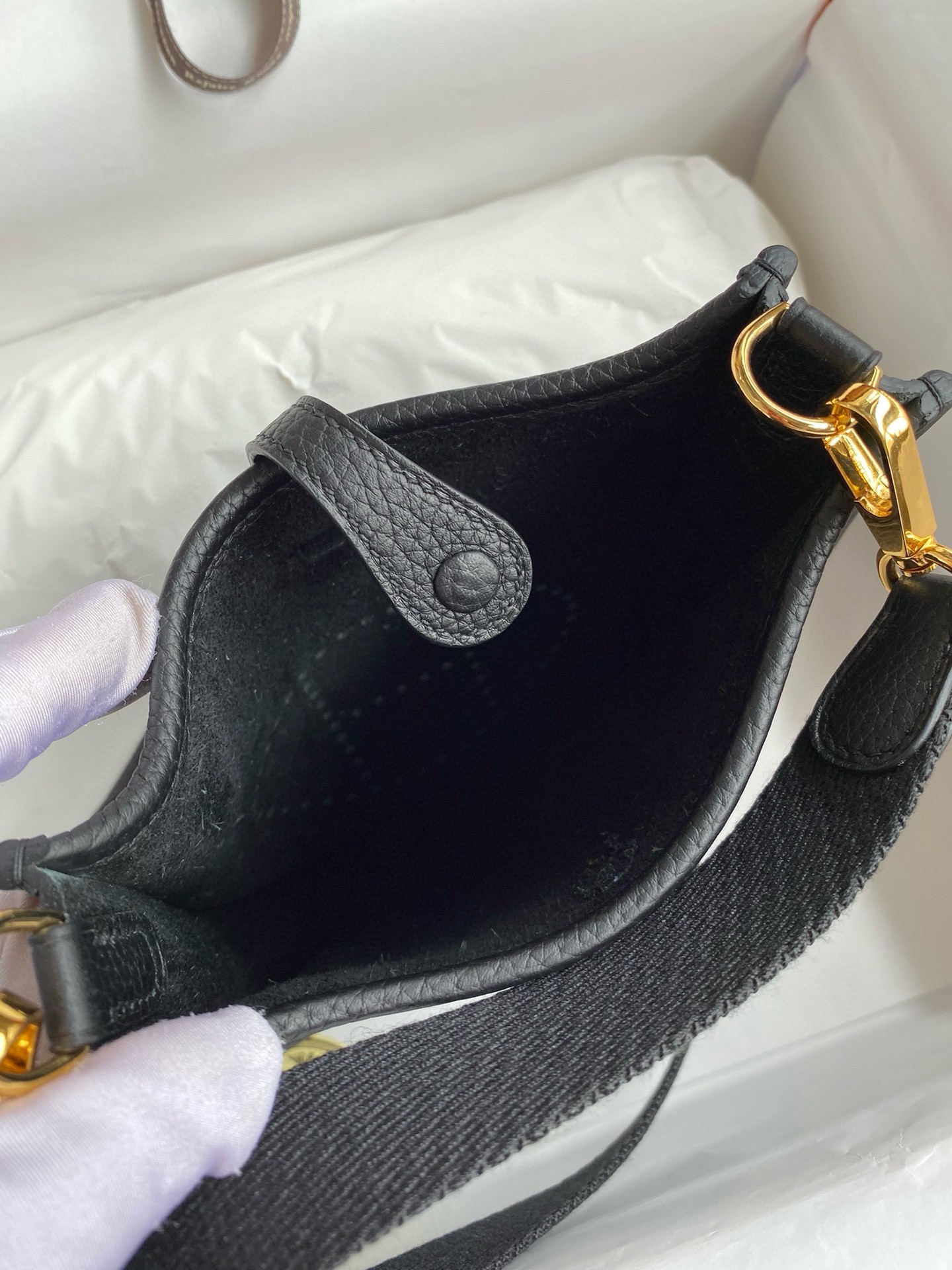 H**mes evelyne mini handmade bag in black clemence leather