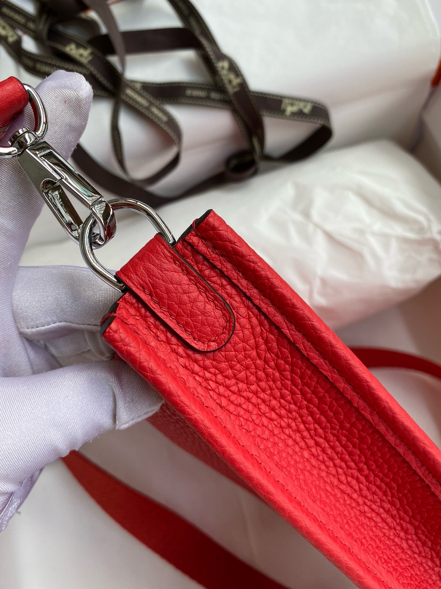 H**mes evelyne mini handmade bag in red clemence leather