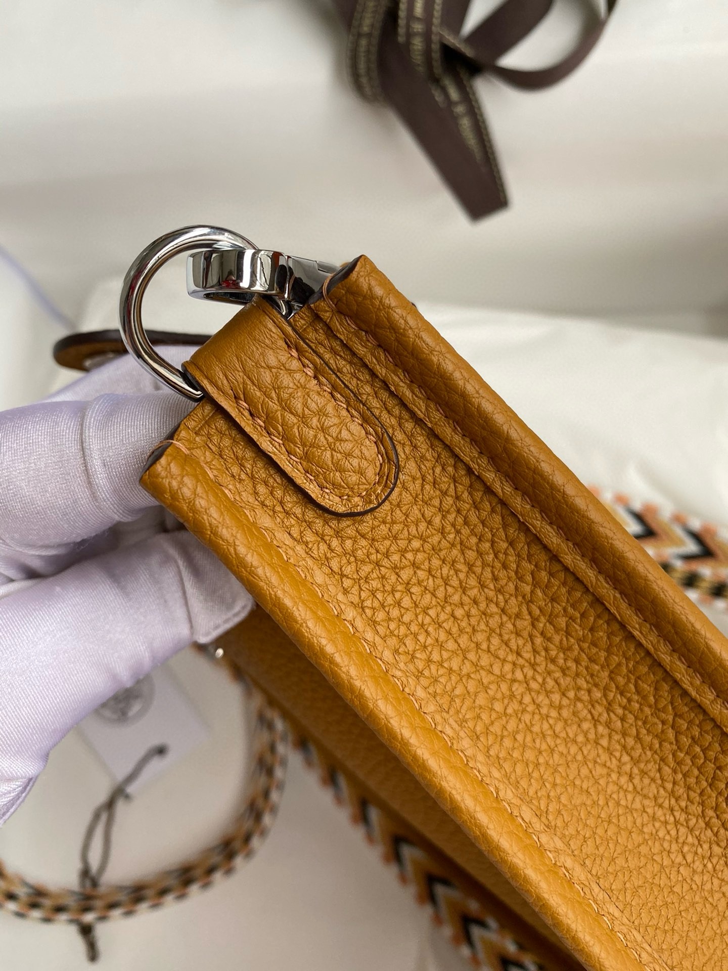 H**mes evelyne mini handmade bag in sesame clemence leather