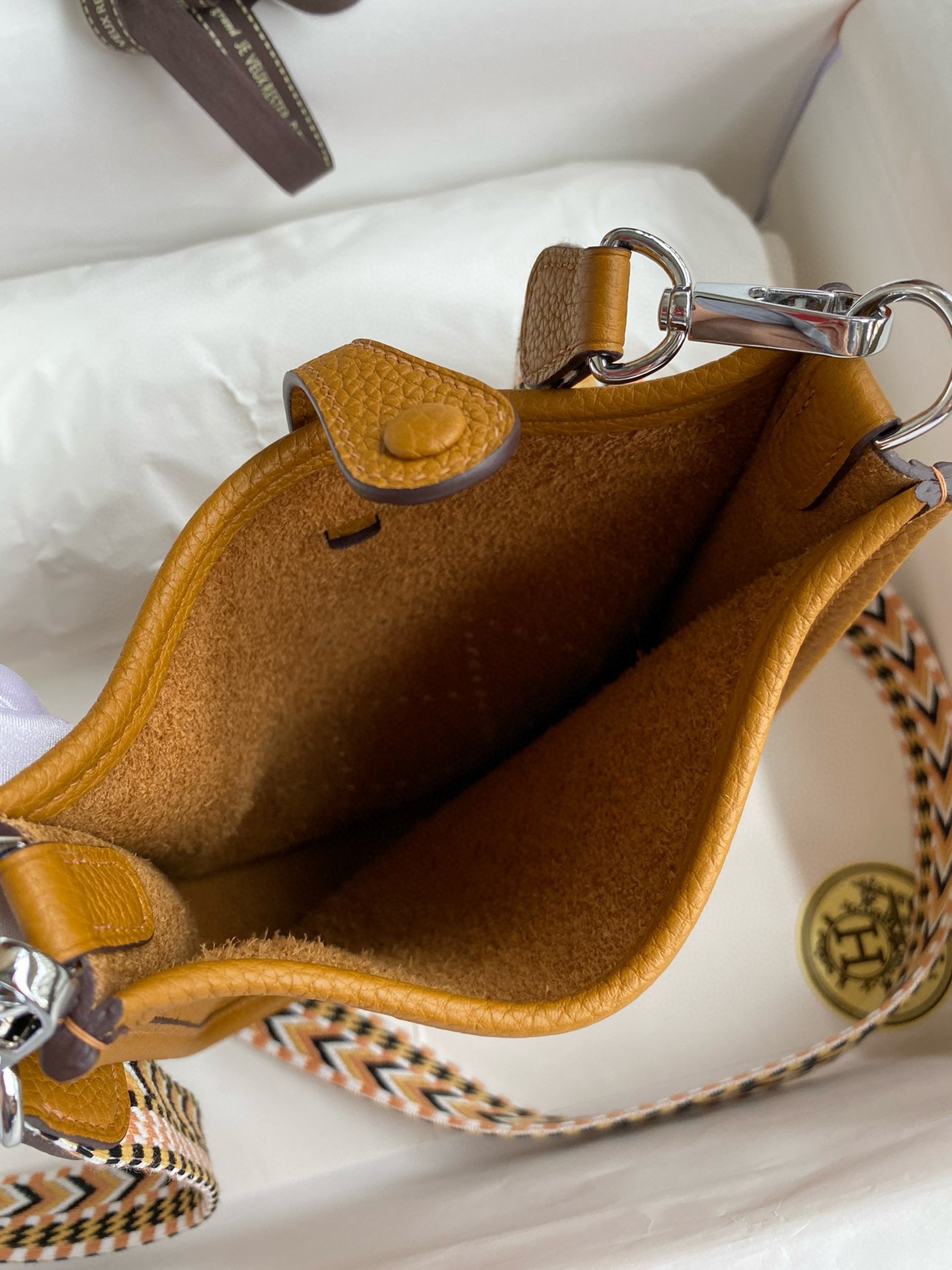 H**mes evelyne mini handmade bag in sesame clemence leather