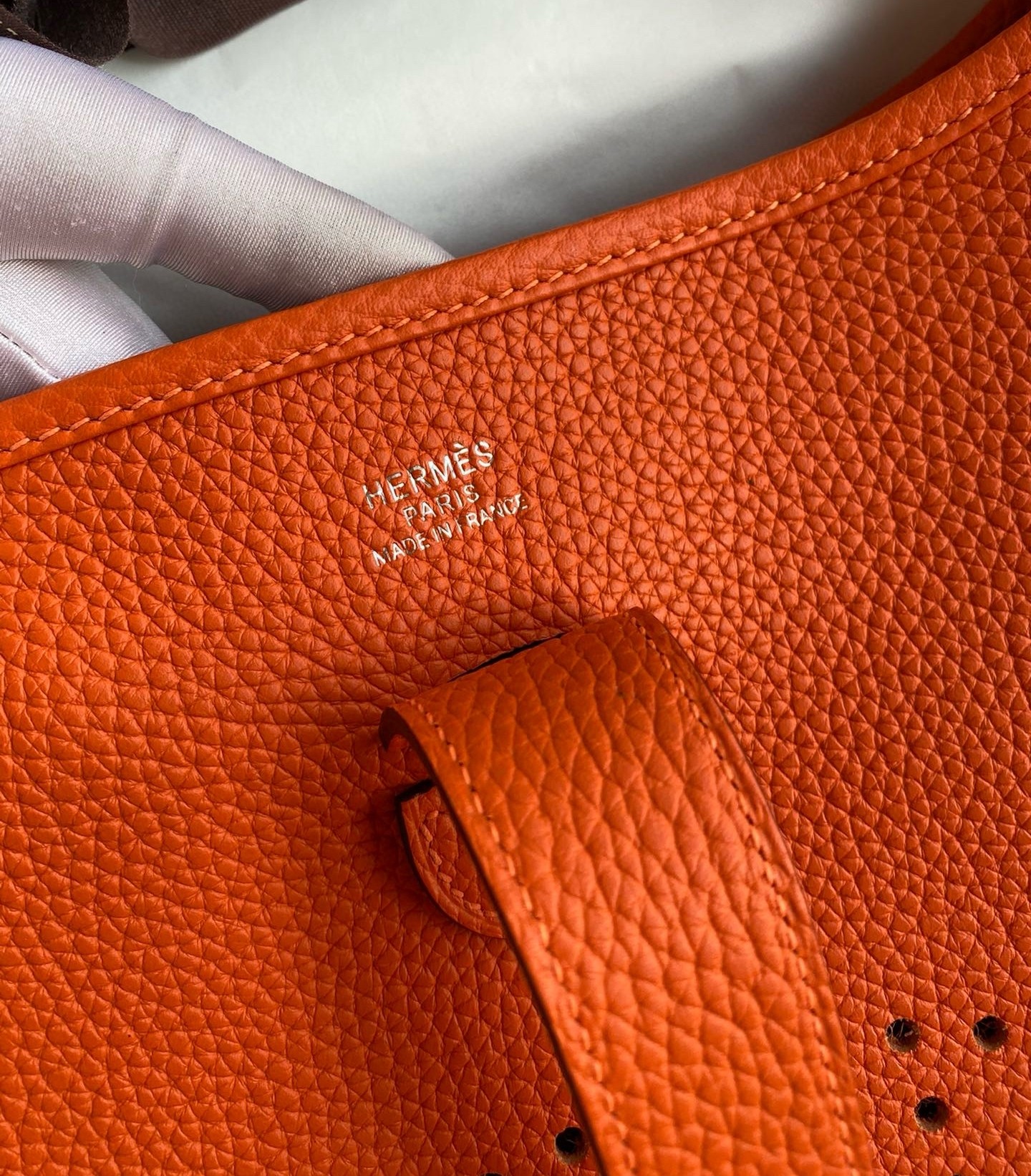 H**mes evelyne iii pm 29 handmade bag in orange clemence leather