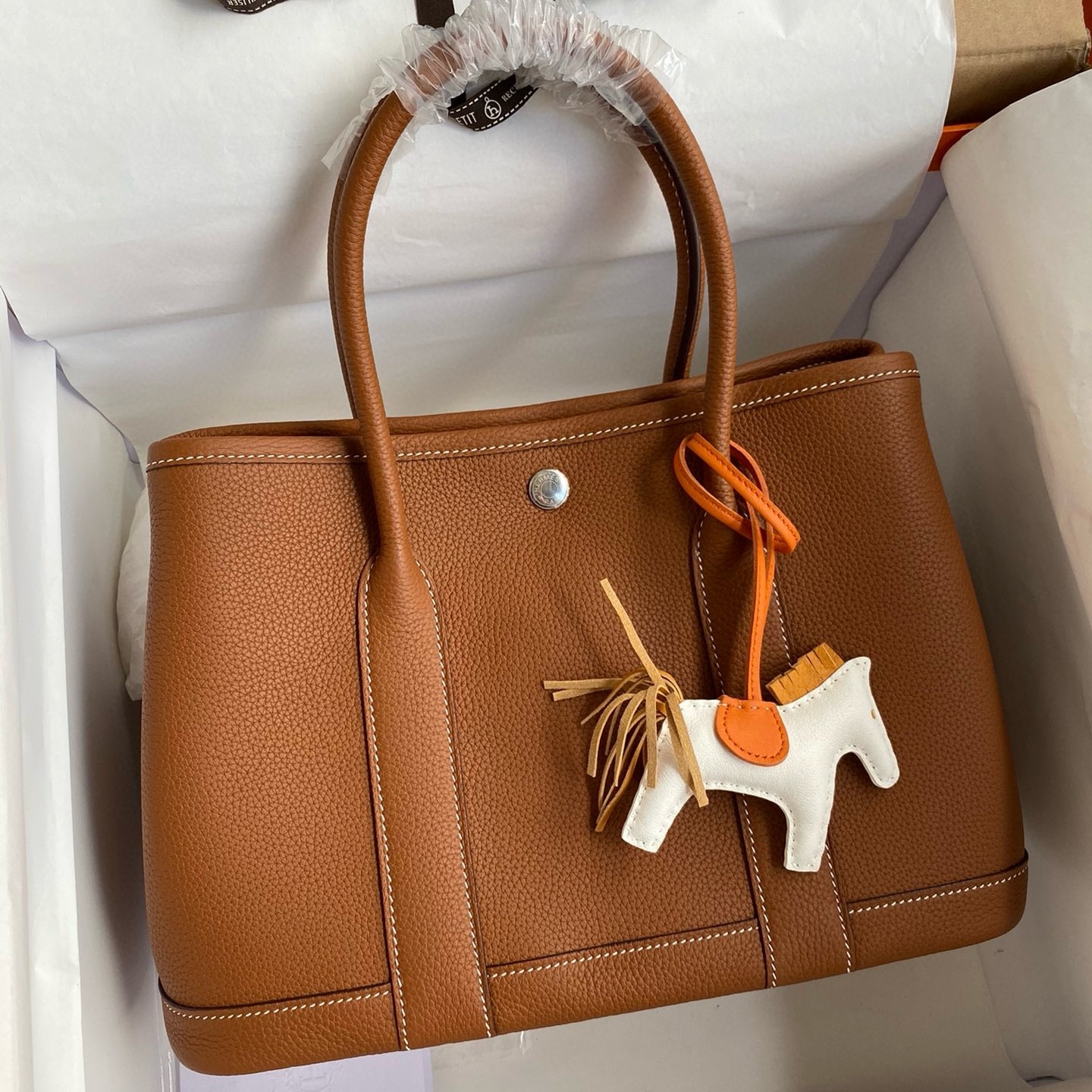 H**mes garden party 30 handmade bag in gold clemence leather