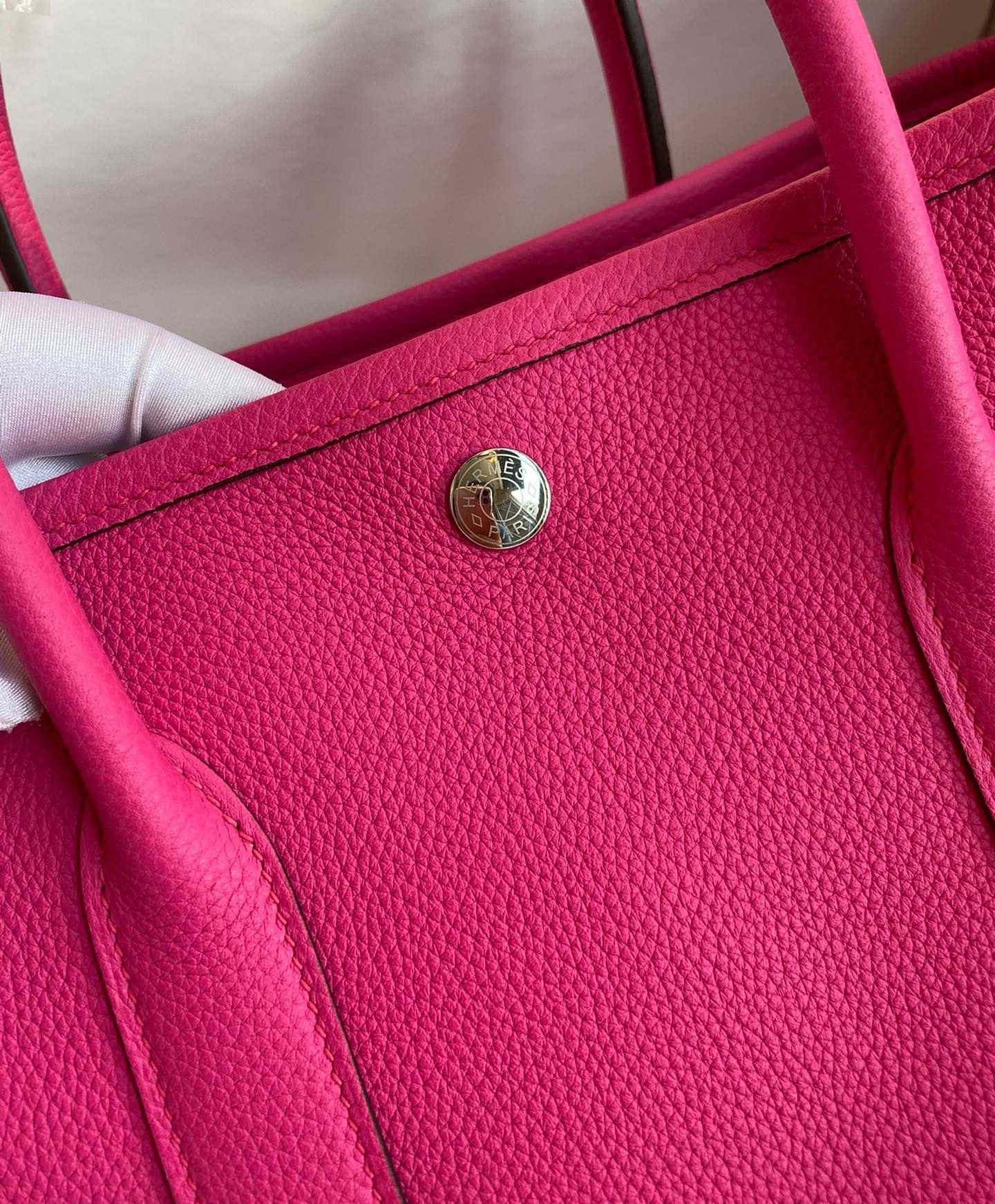 H**mes garden party 30 handmade bag in rose red clemence leather