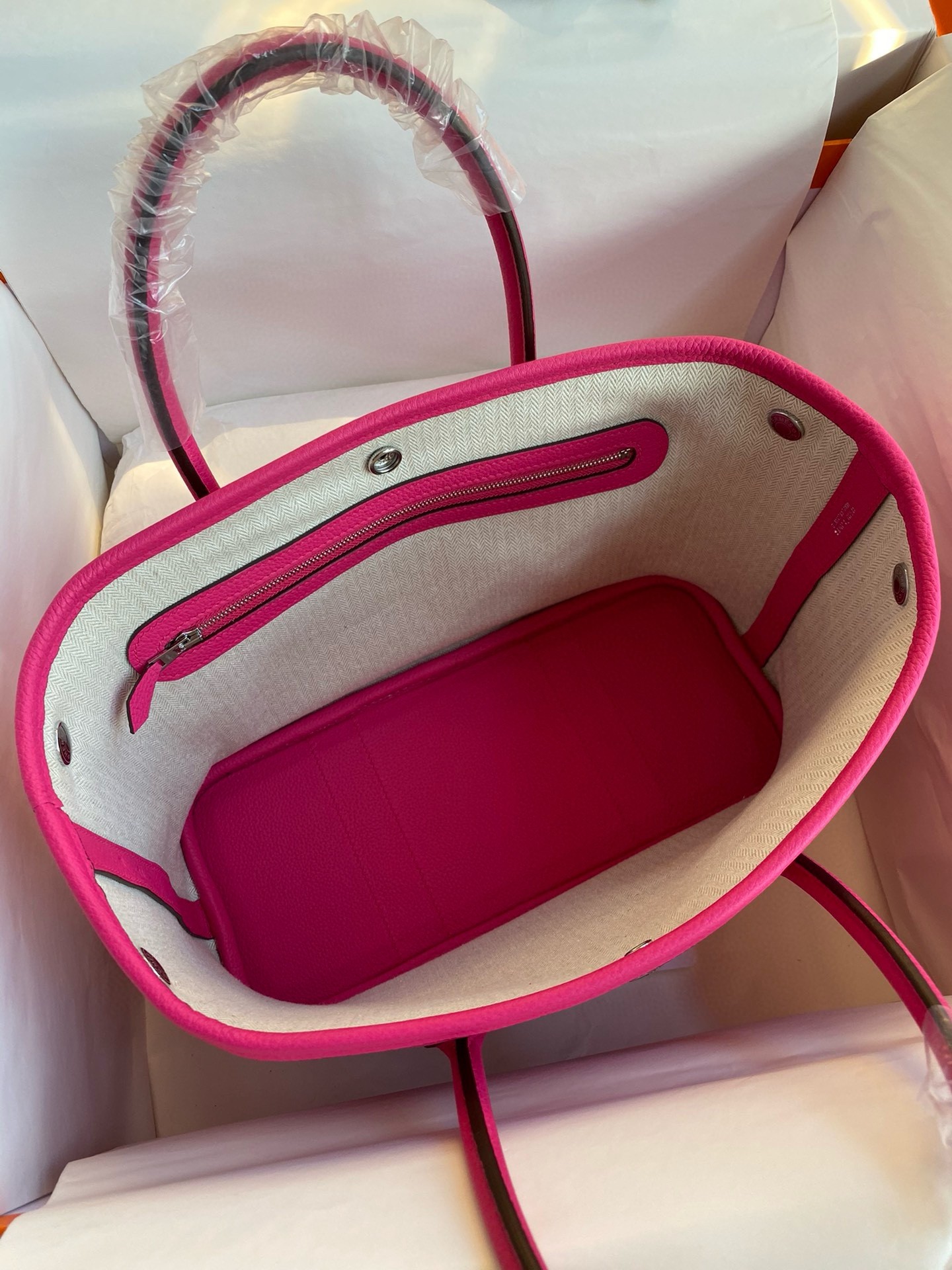 H**mes garden party 30 handmade bag in rose red clemence leather
