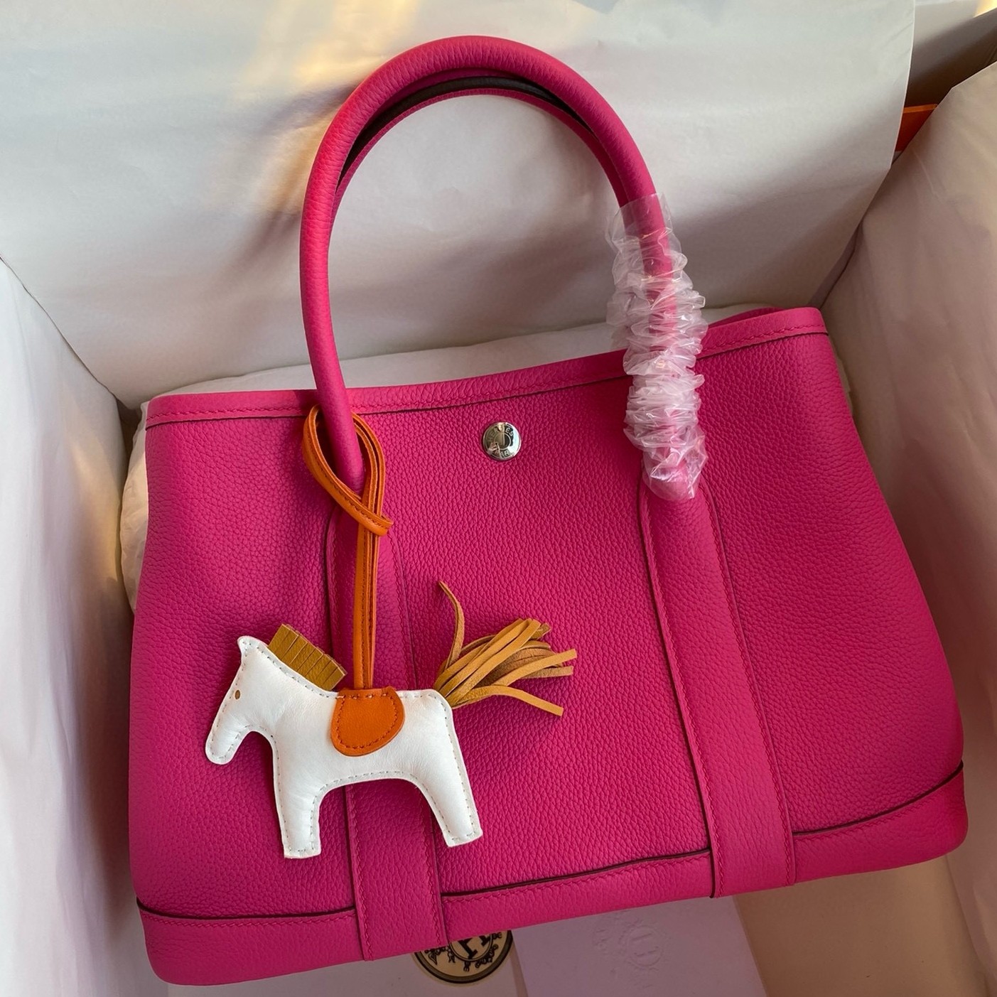 H**mes garden party 30 handmade bag in rose red clemence leather