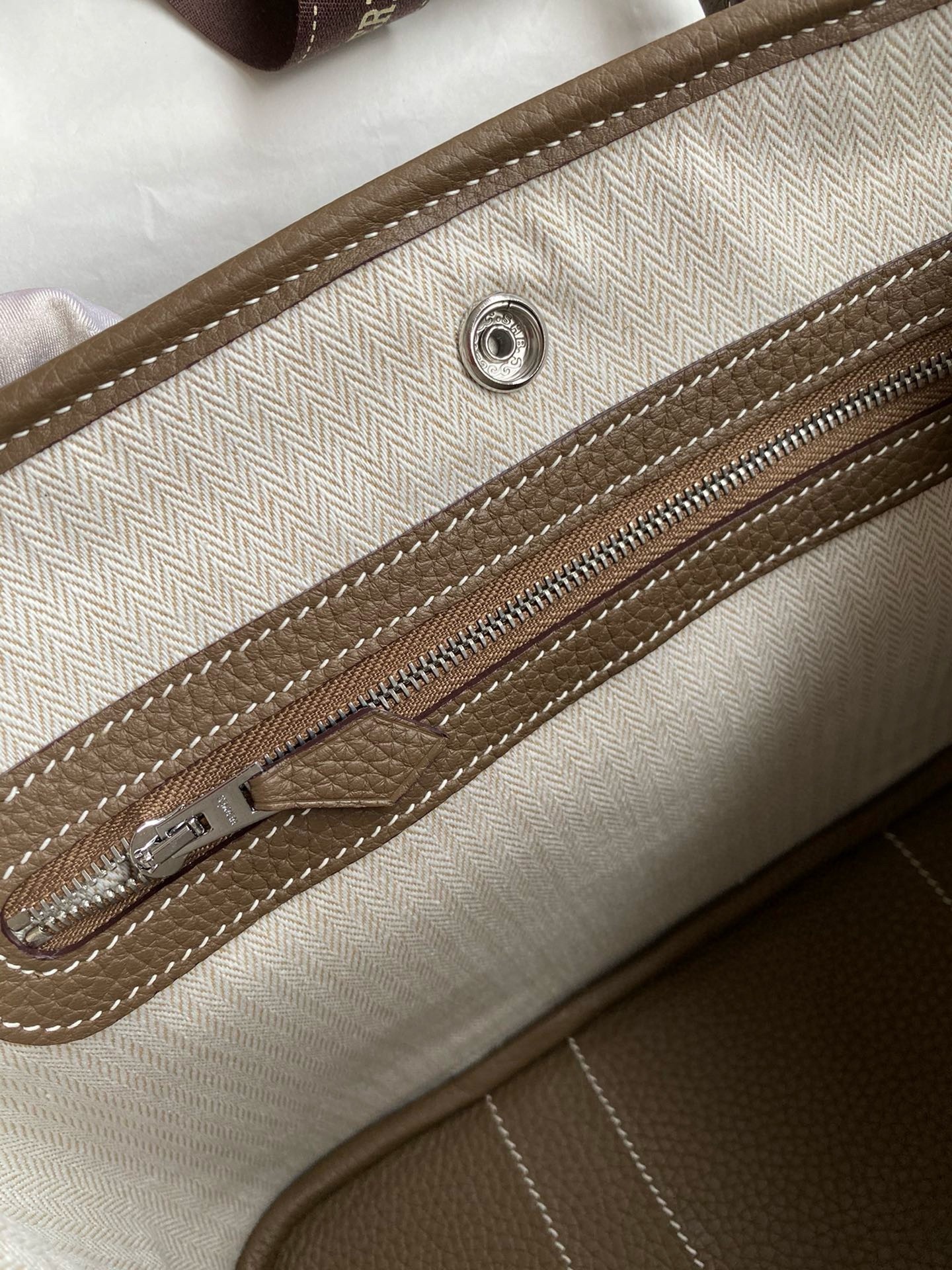 H**mes garden party 30 handmade bag in taupe clemence leather