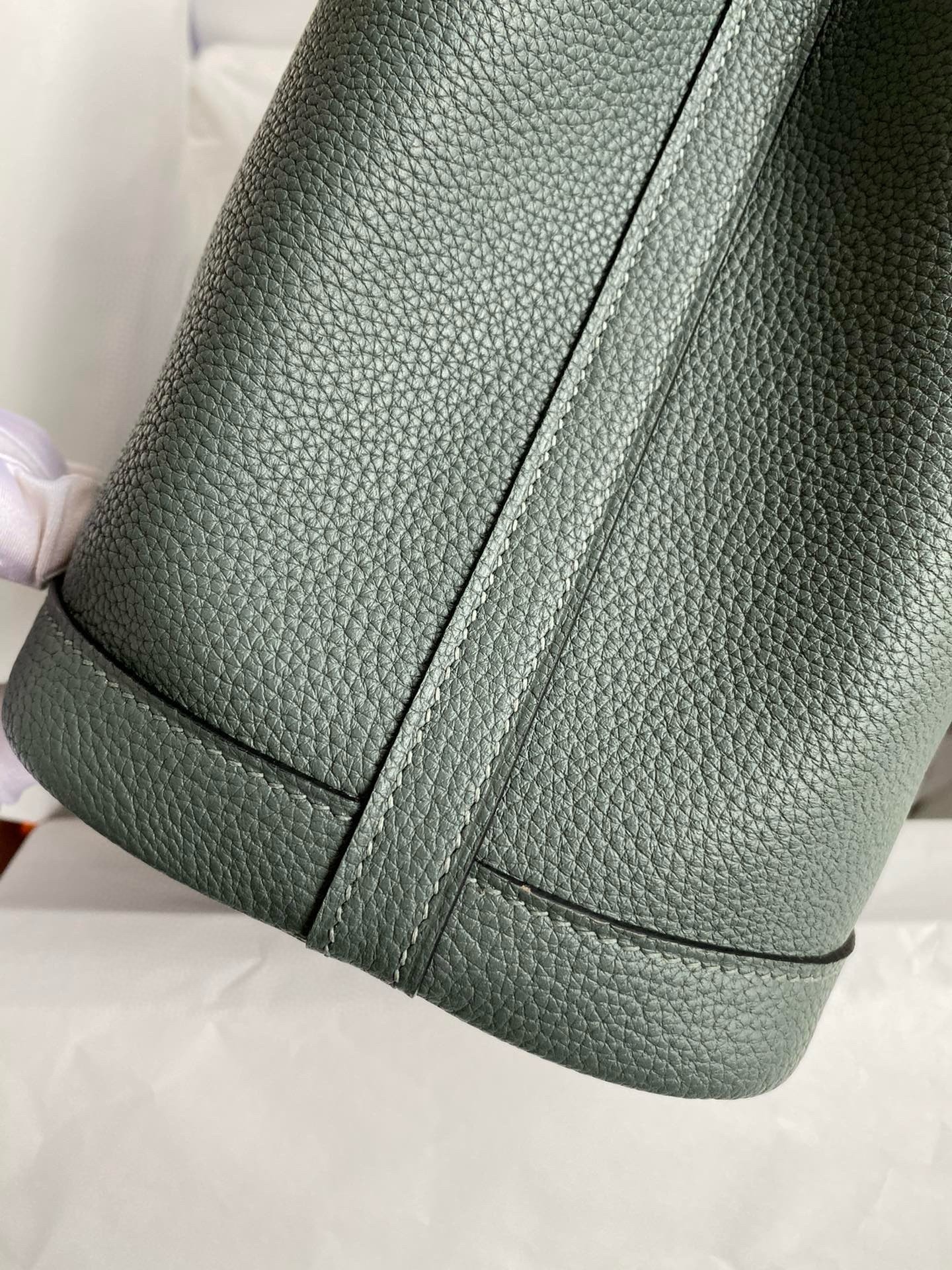 H**mes garden party 30 handmade bag in vert amande clemence leather