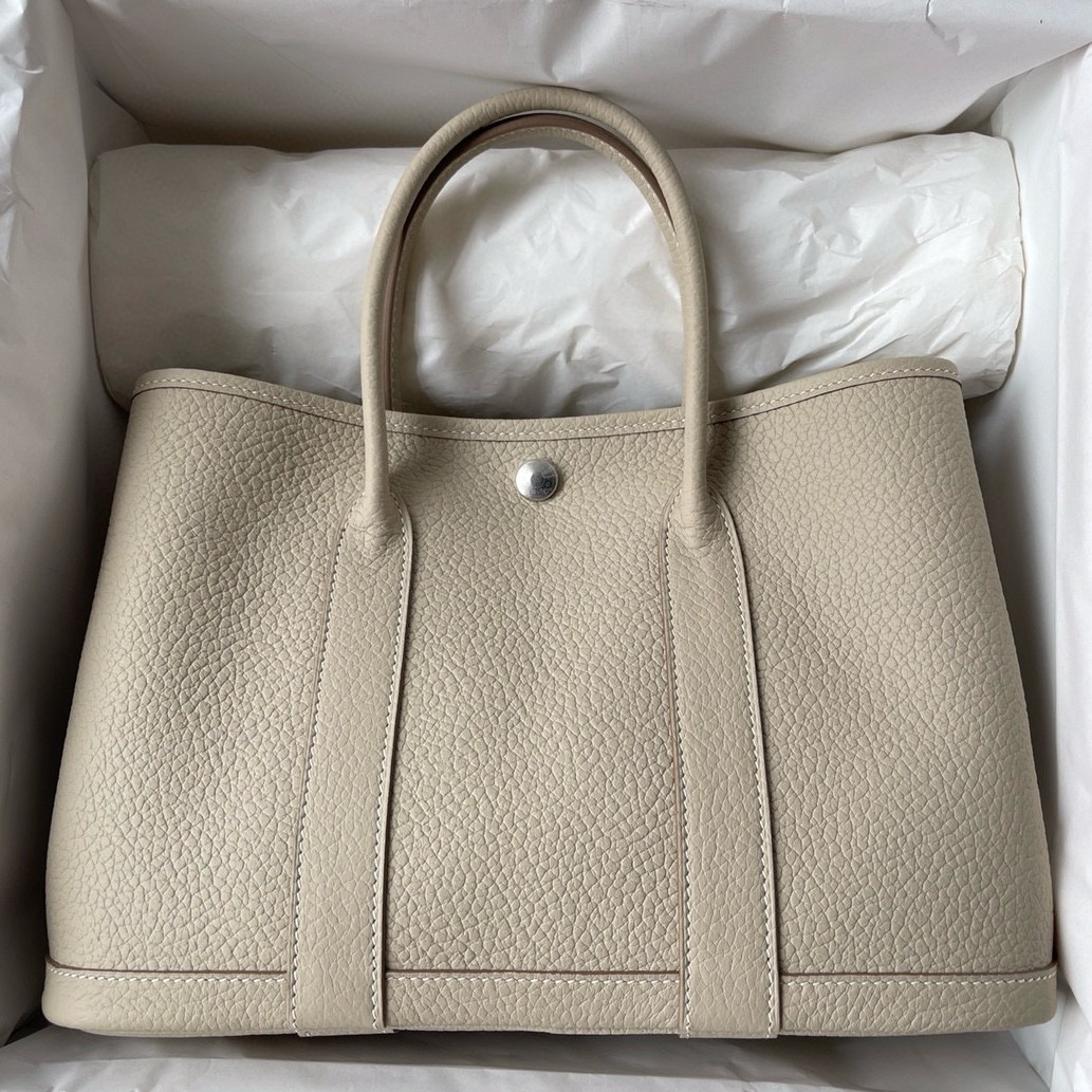 H**mes garden party 30 handmade bag in beton negonda leather