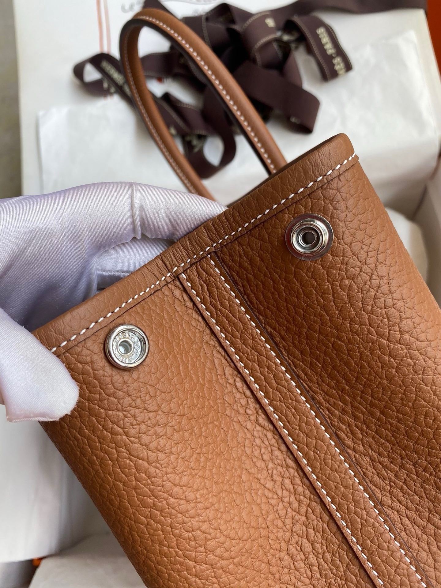 H**mes garden party 30 handmade bag in gold negonda leather