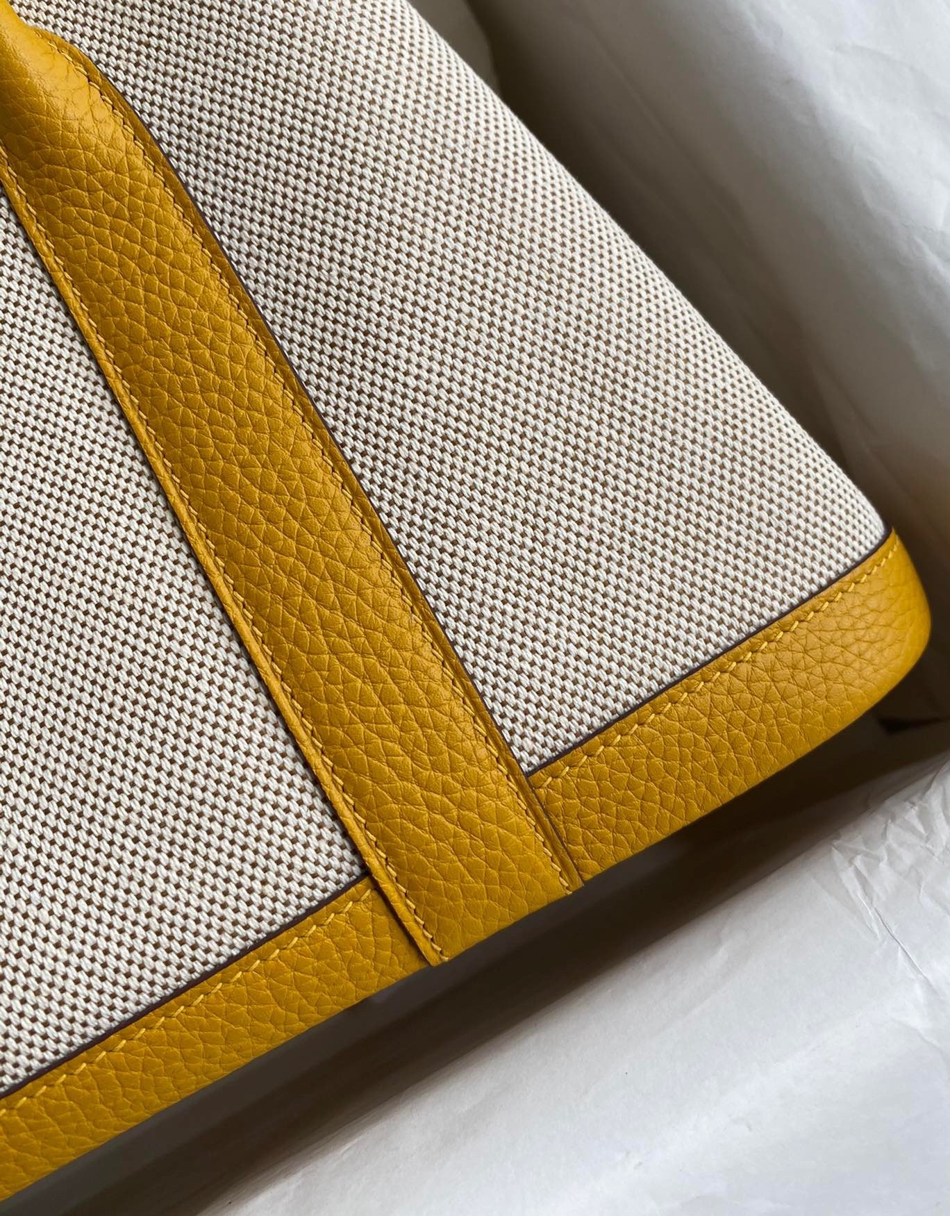 H**mes garden party 30 handmade bag in toile and yellow leather